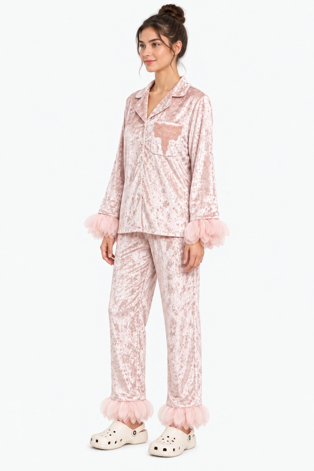 Pastel Pink Solid Winter Night Suit-Global Republic