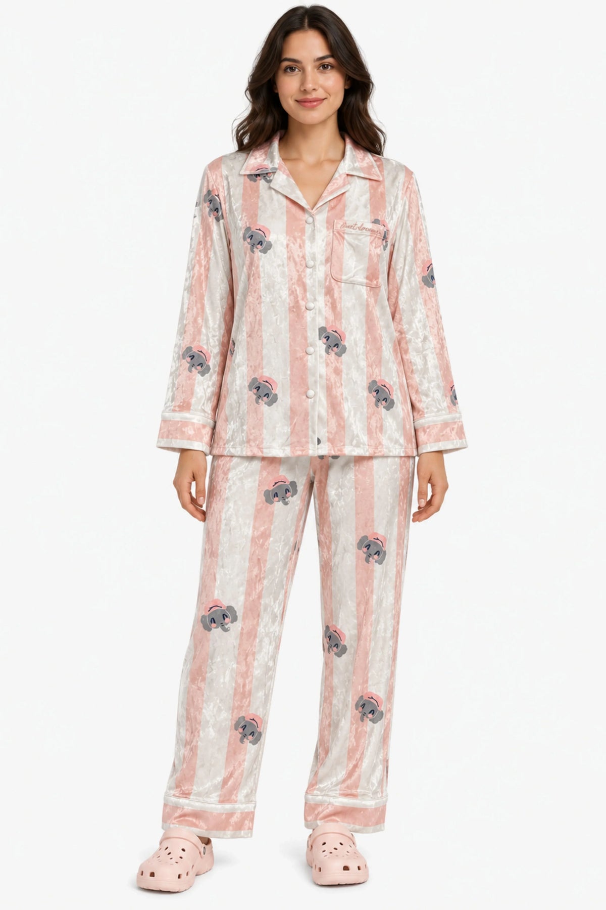 Pink Striped Winter Night Suit-Global Republic