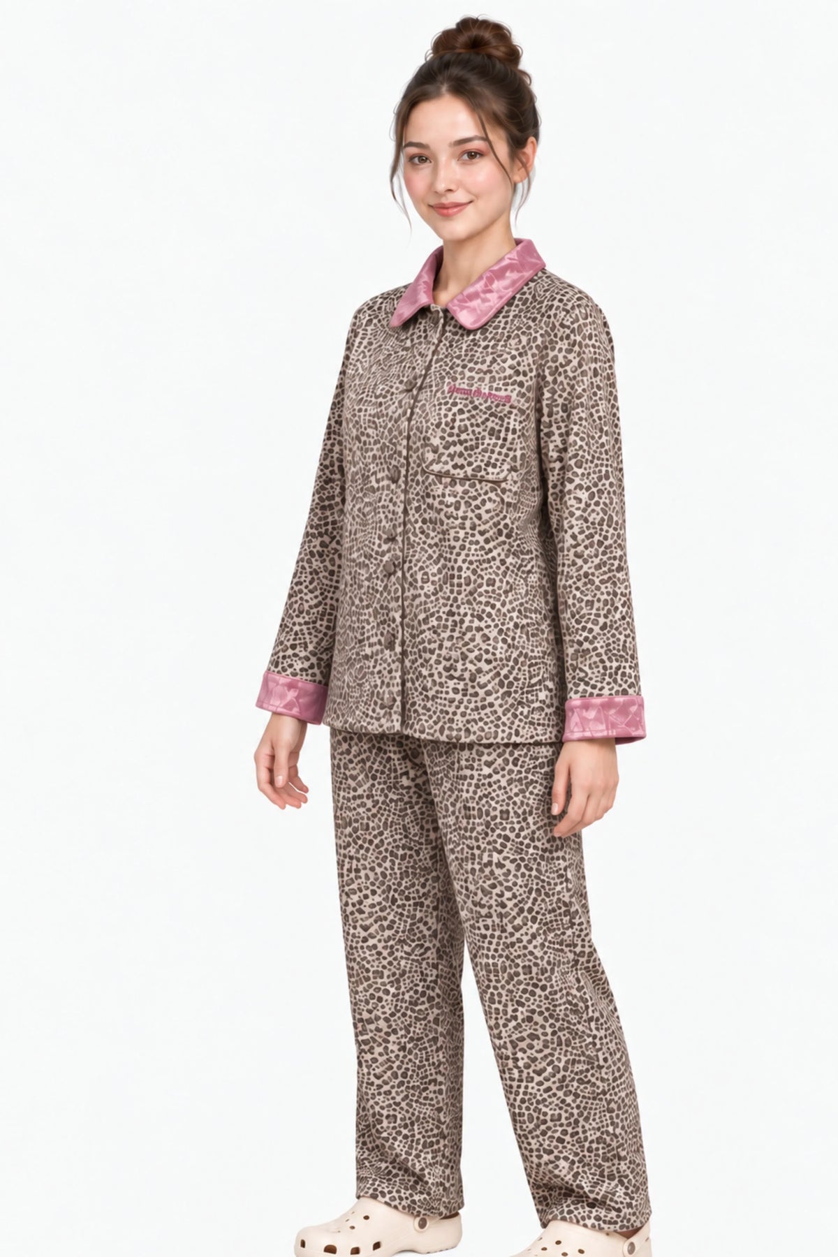 Beige Leopard Print Winter Night Suit-Global Republic