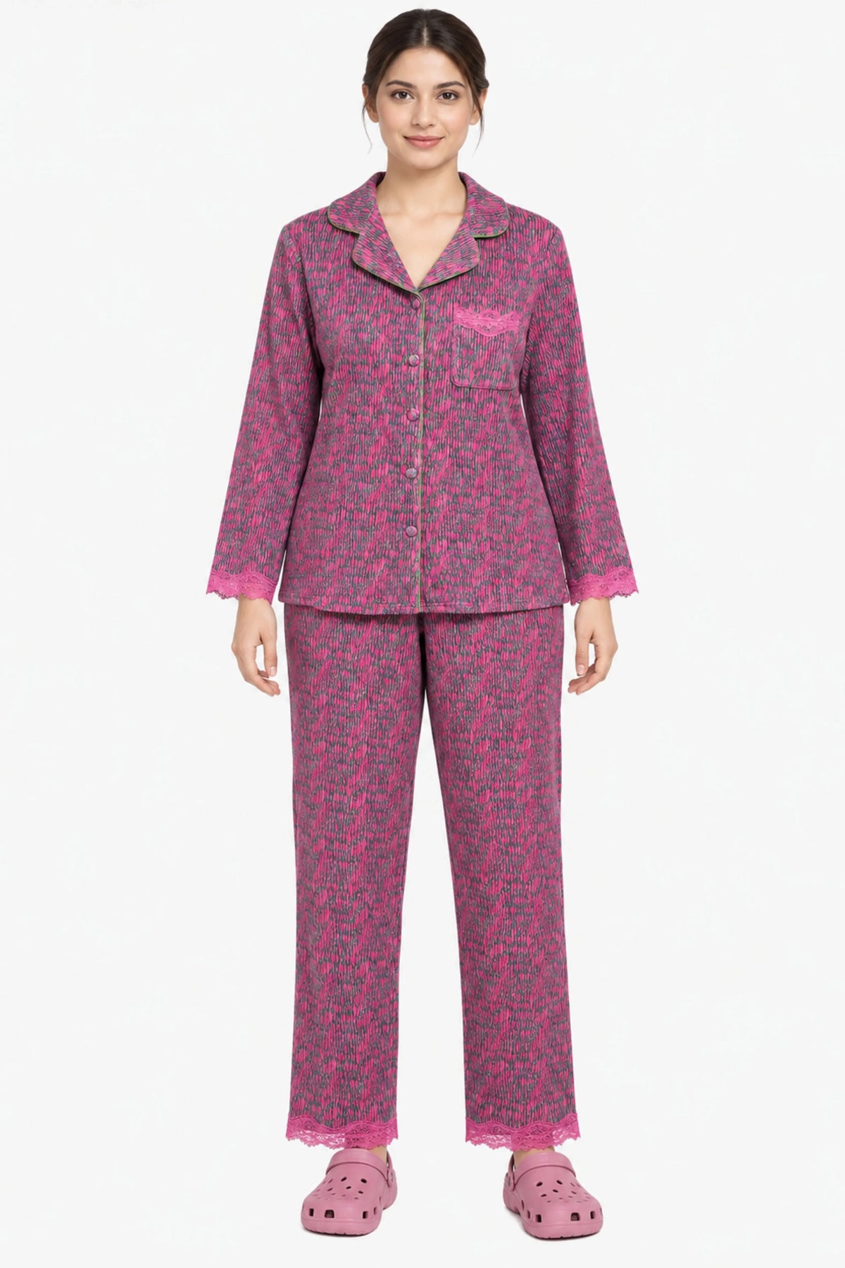Mauve Abstract Print Winter Night Suit-Global Republic