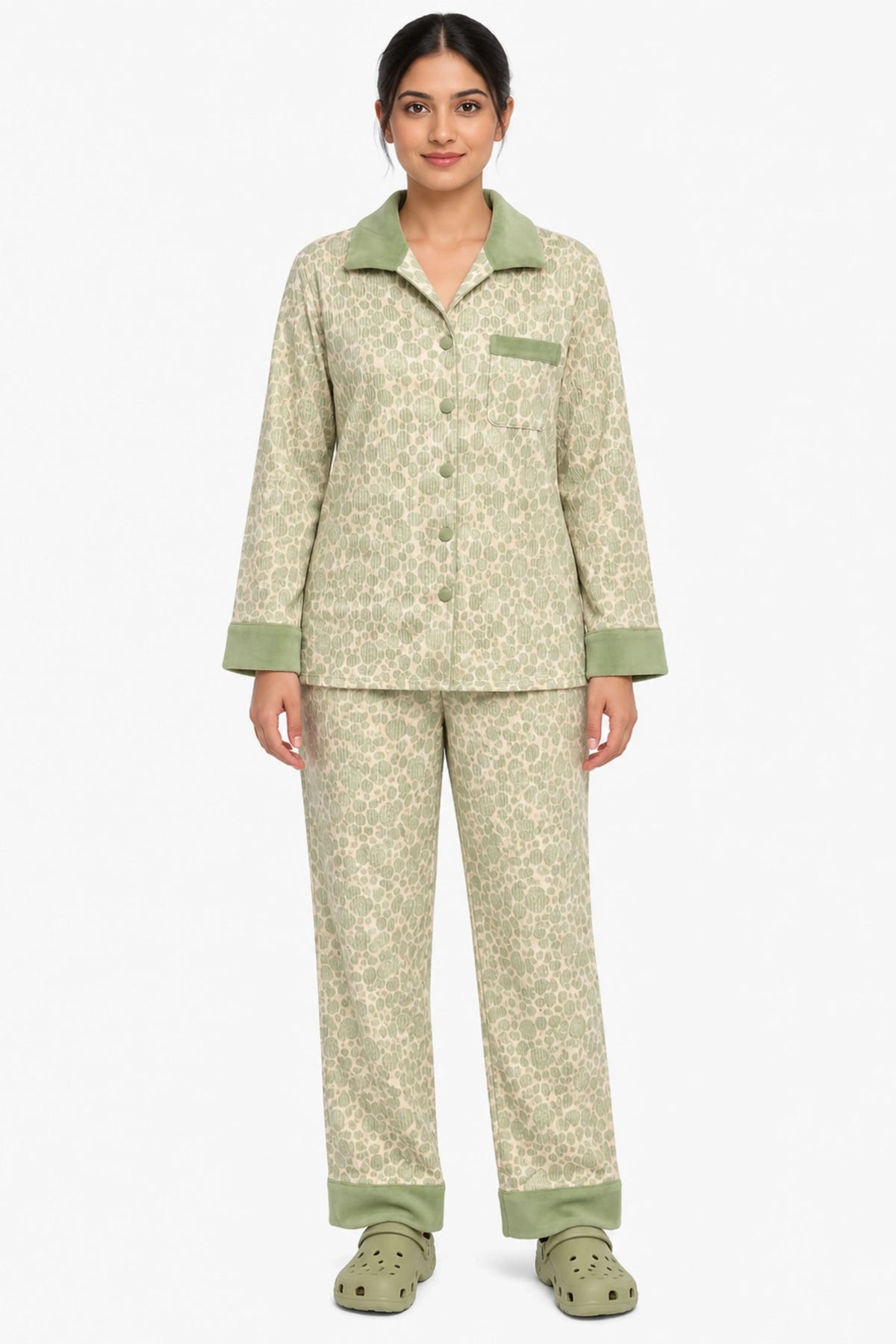 Green Floral Print Winter Night Suit-Global Republic