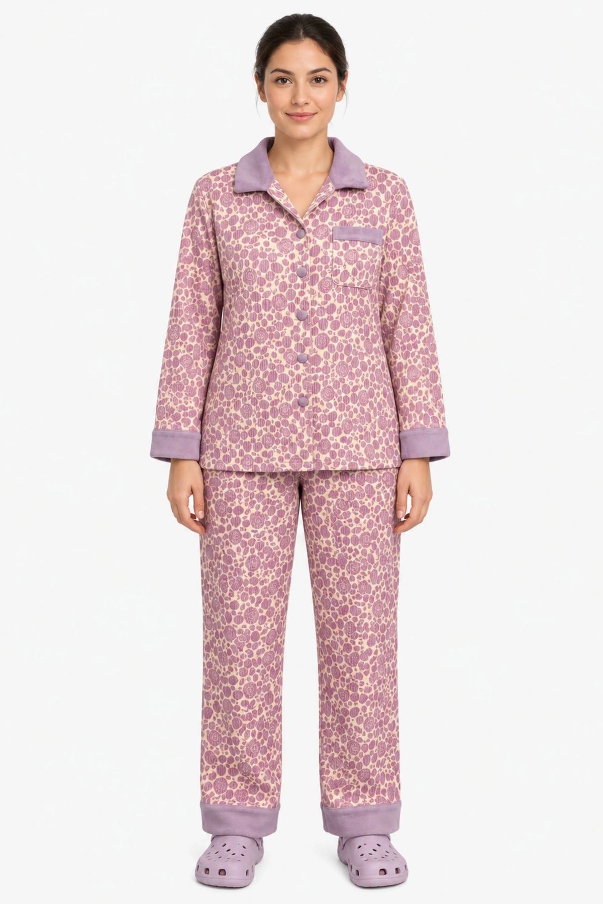 Mauve Floral Print Winter Night Suit-Global Republic