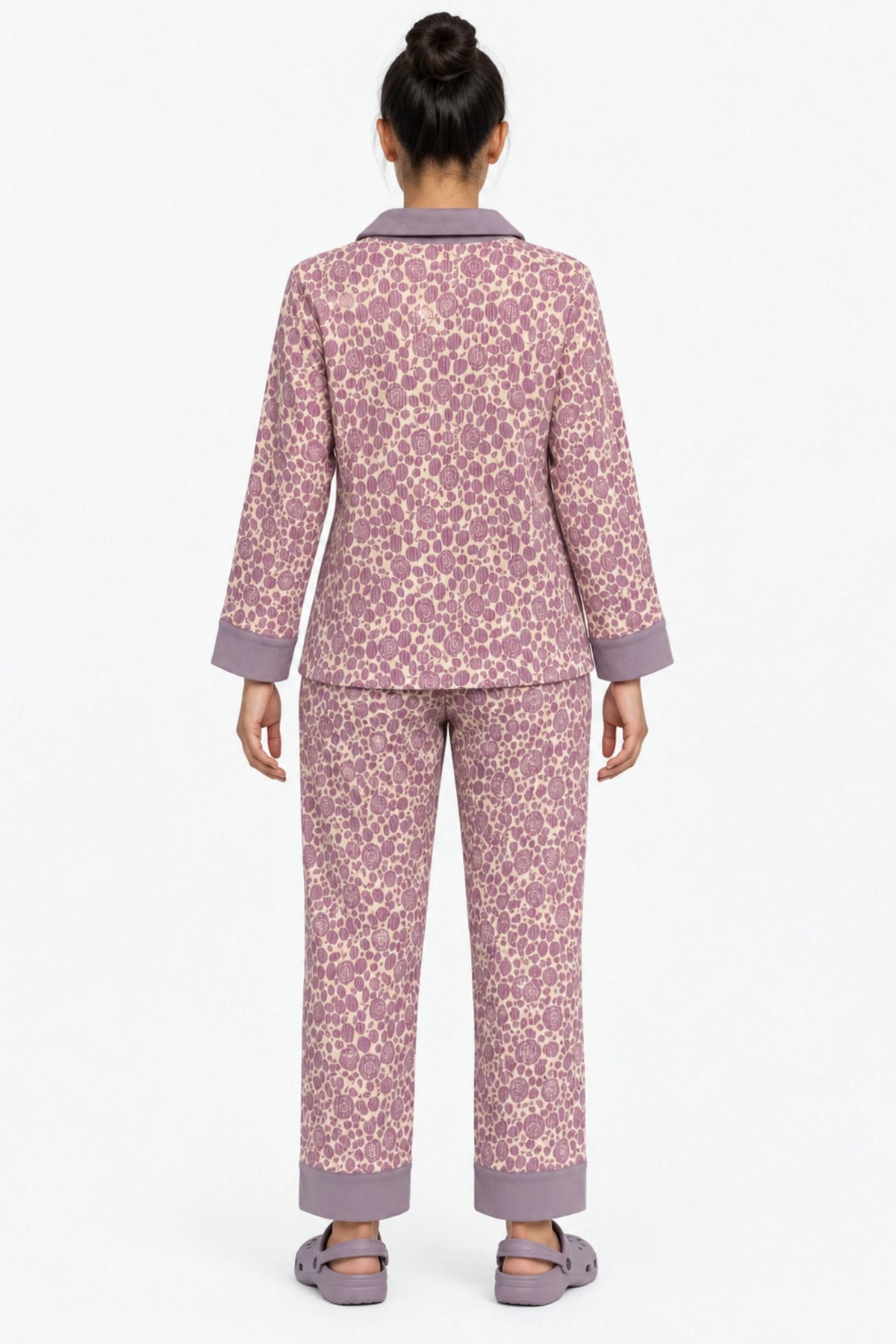 Mauve Floral Print Winter Night Suit-Global Republic