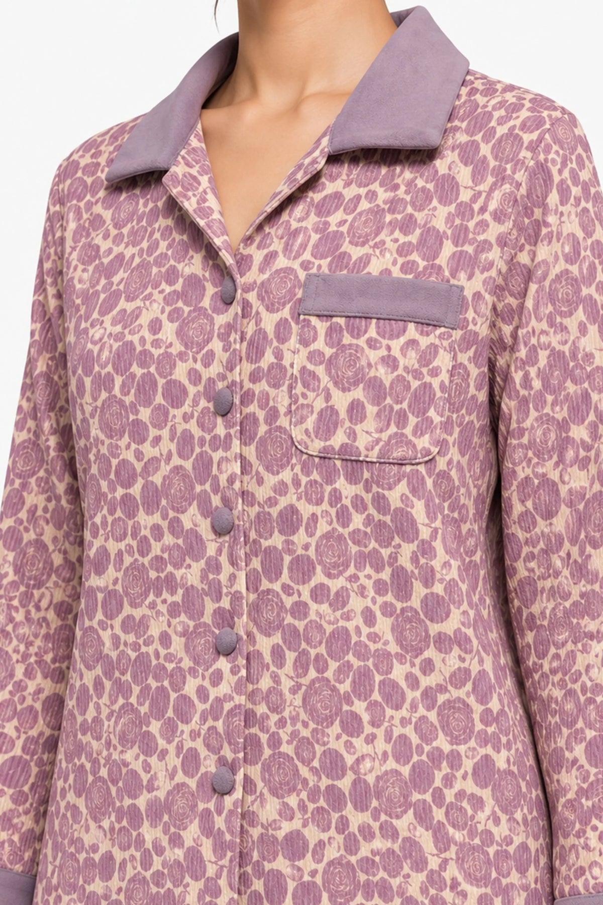 Mauve Floral Print Winter Night Suit-Global Republic