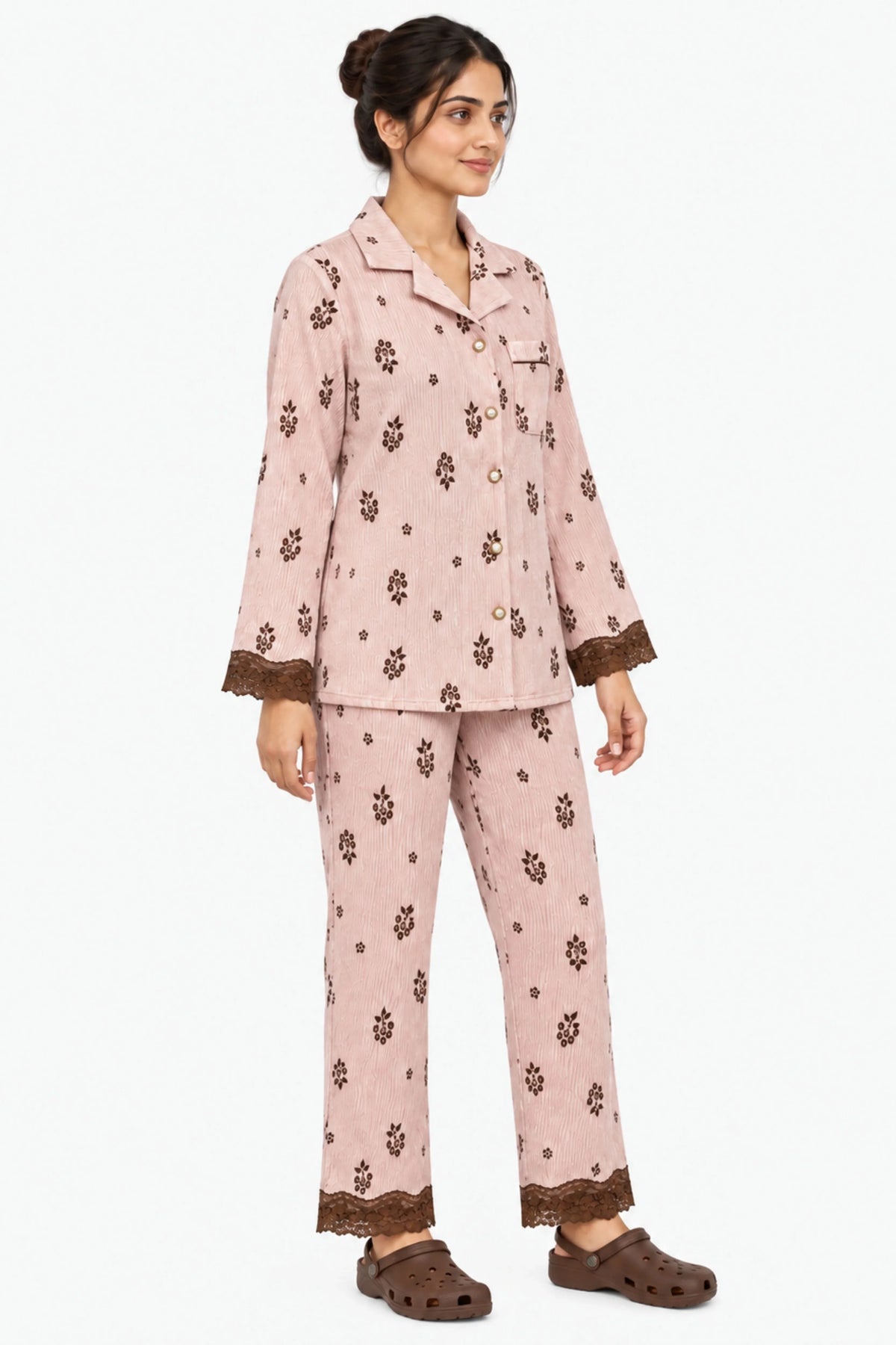Pink Floral Winter Night Suit-Global Republic