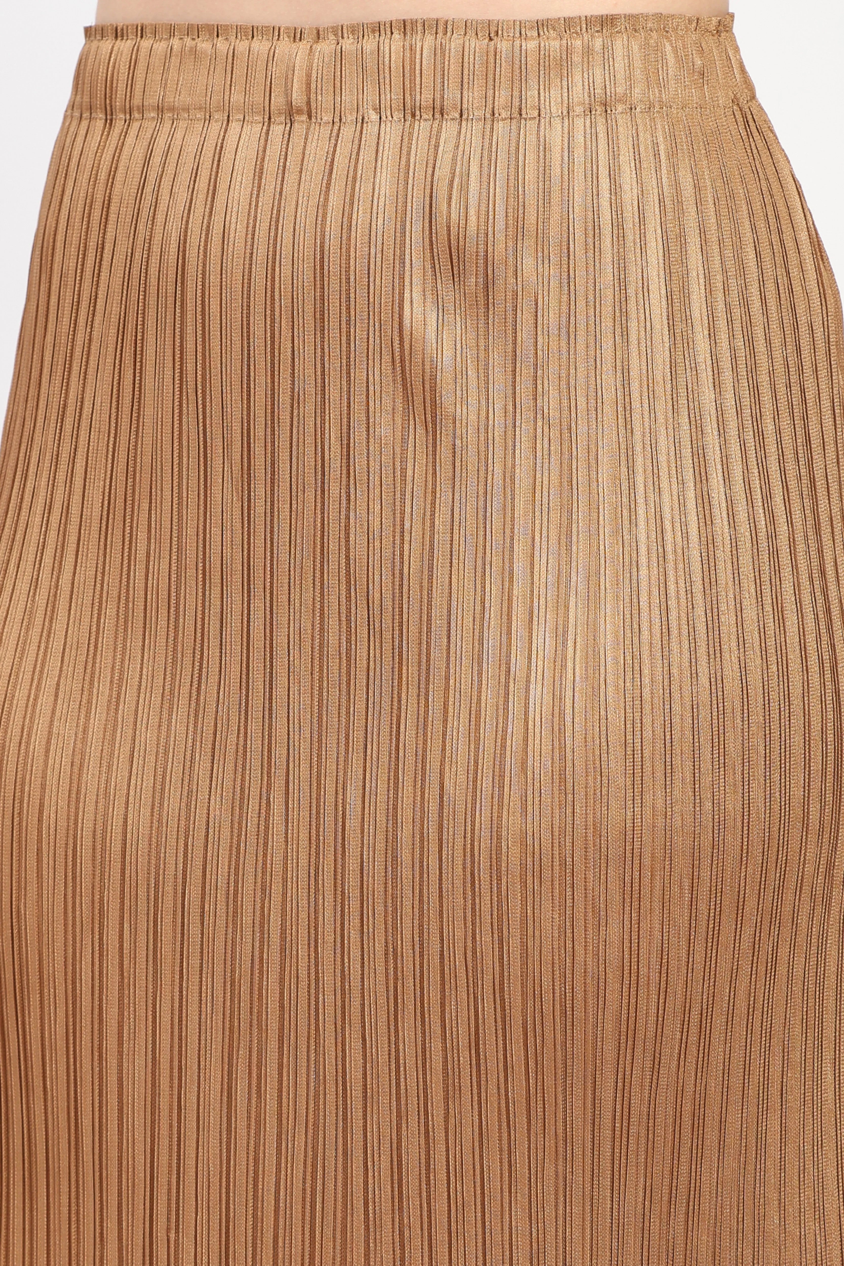 Brown Pleated Peplum Top & Midi Skirt Set-Global Republic
