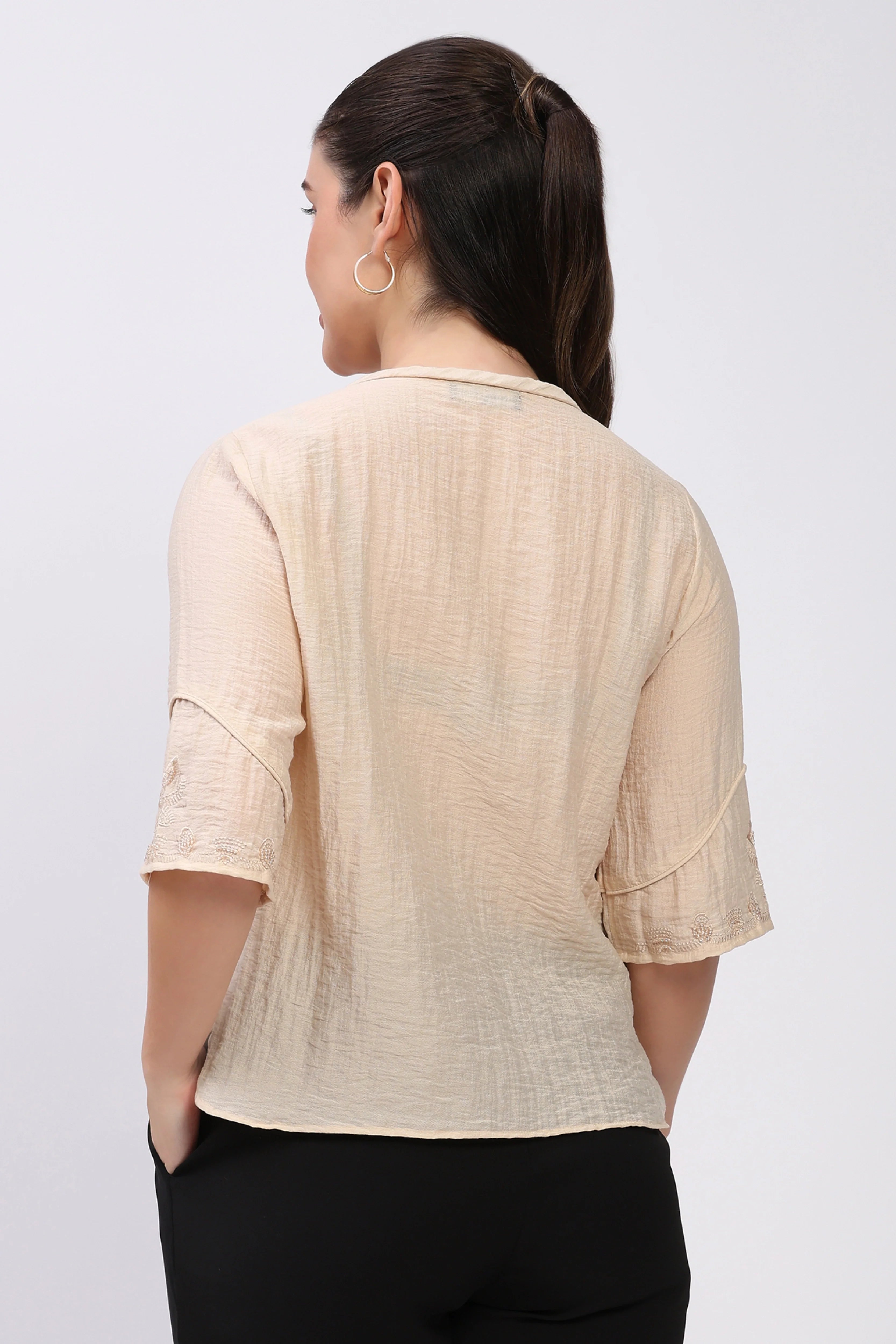 Beige Embroidered Top-Global Republic