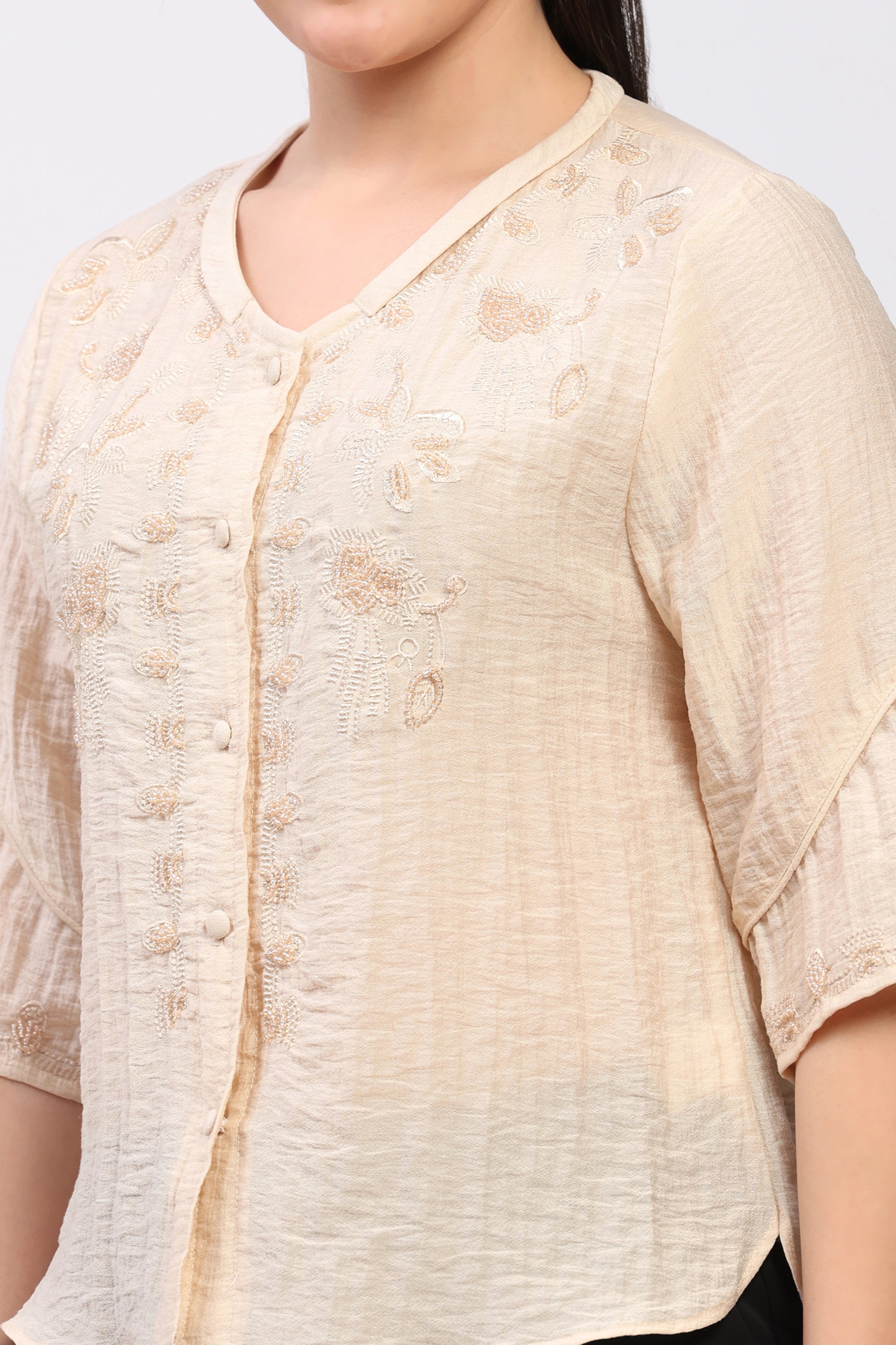 Beige Embroidered Top
