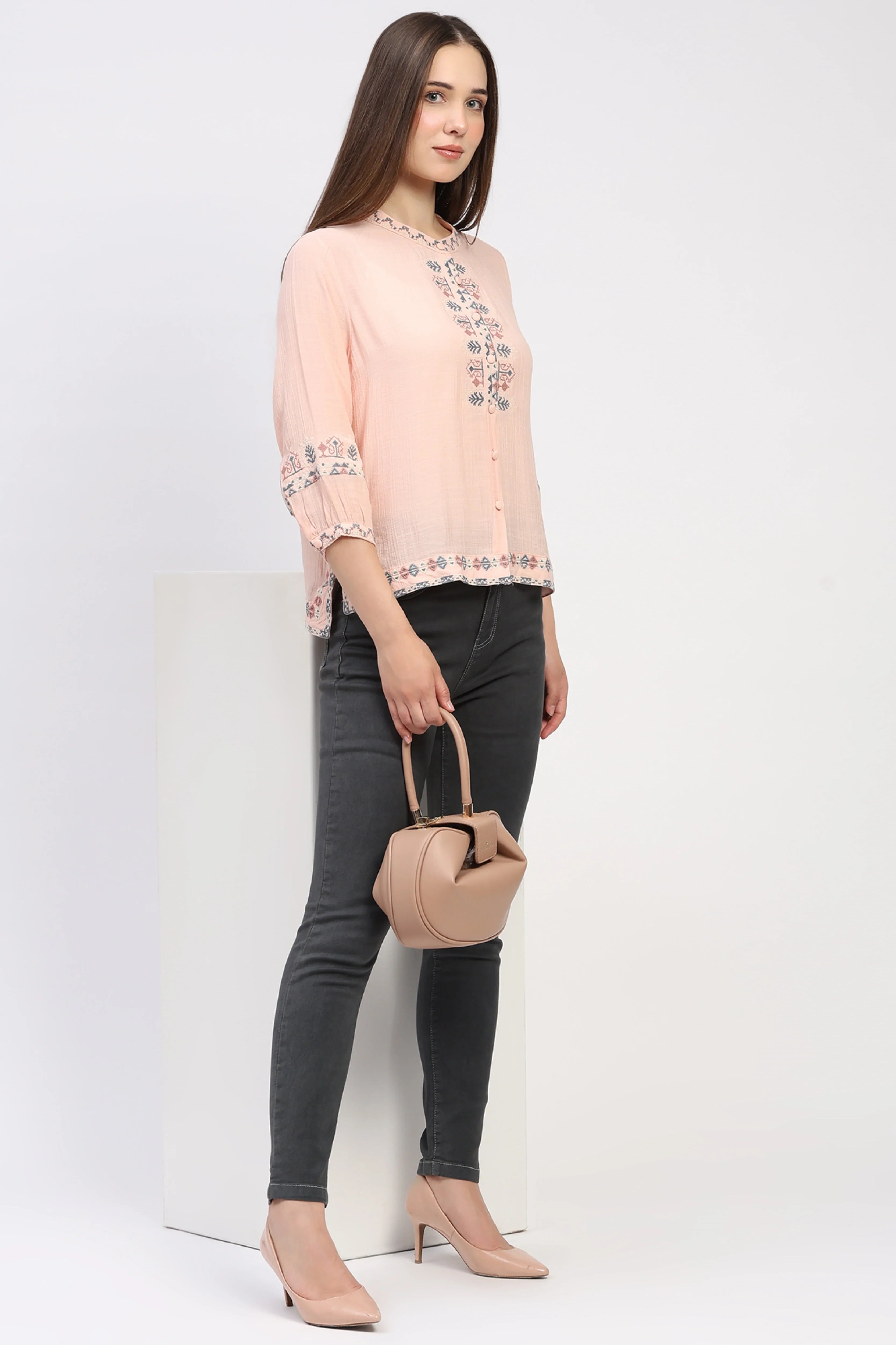 Peach Embroidered Shirt