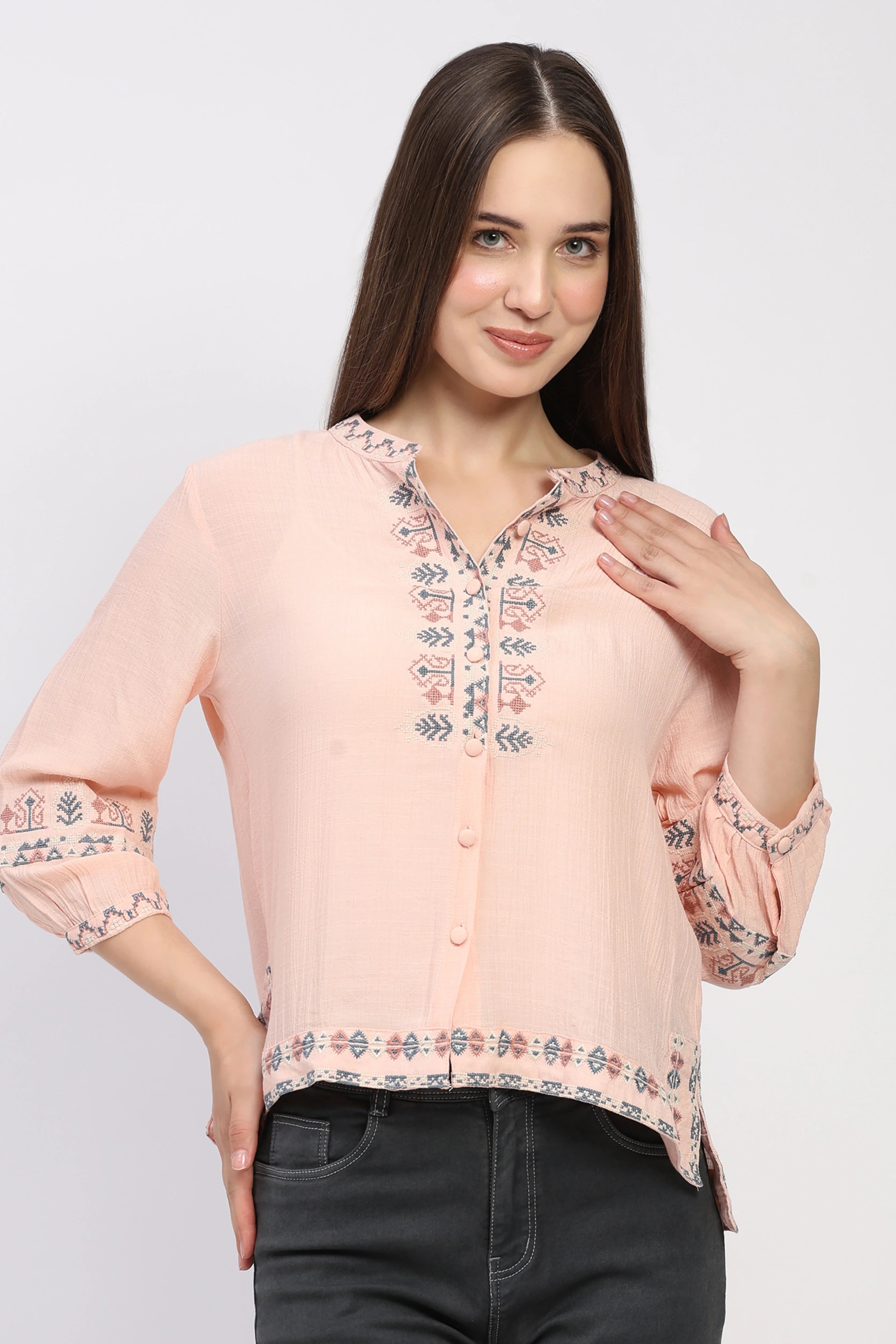 Peach Embroidered Shirt