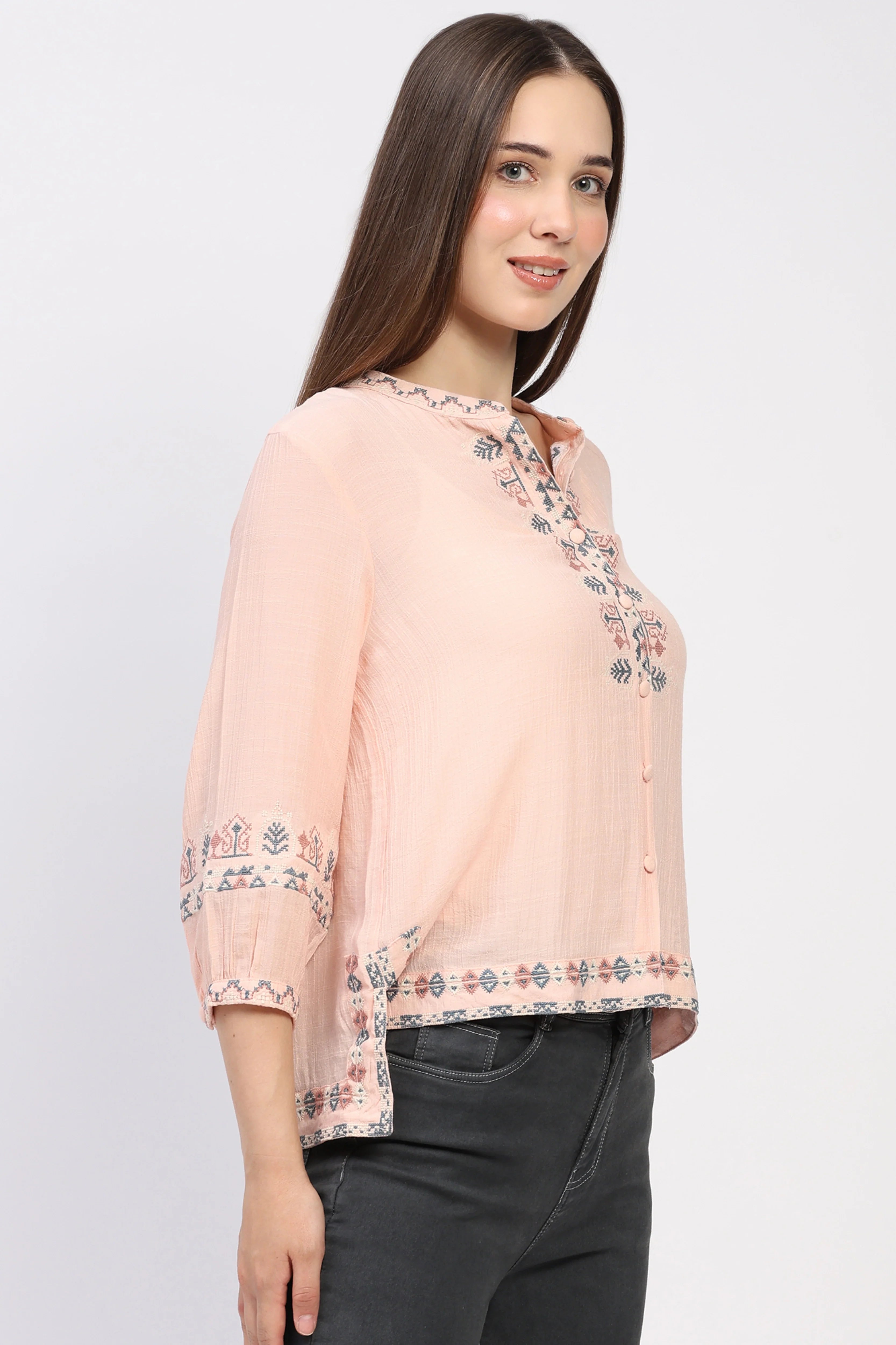 Peach Embroidered Shirt