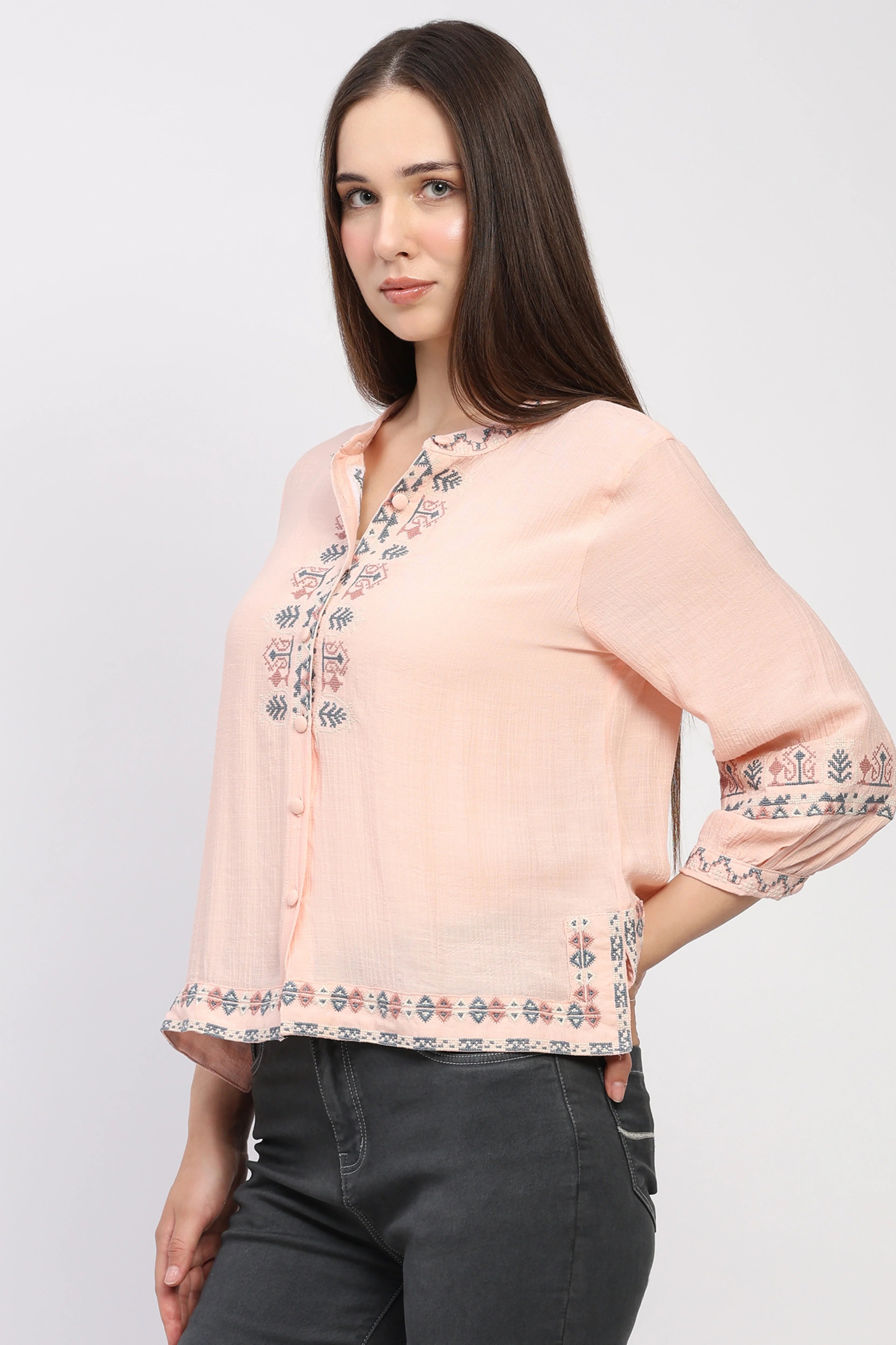 Peach Embroidered Shirt