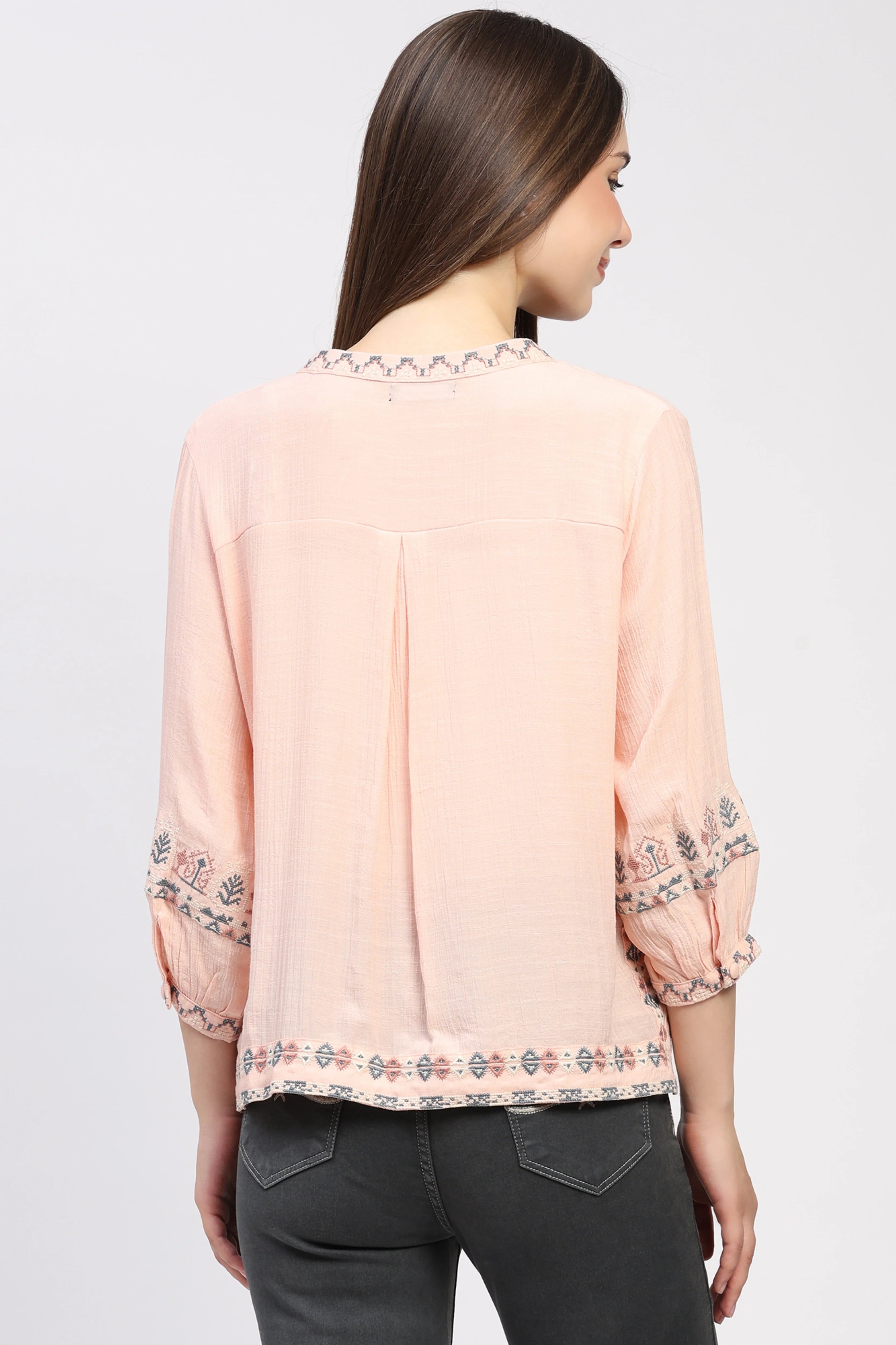 Peach Embroidered Shirt