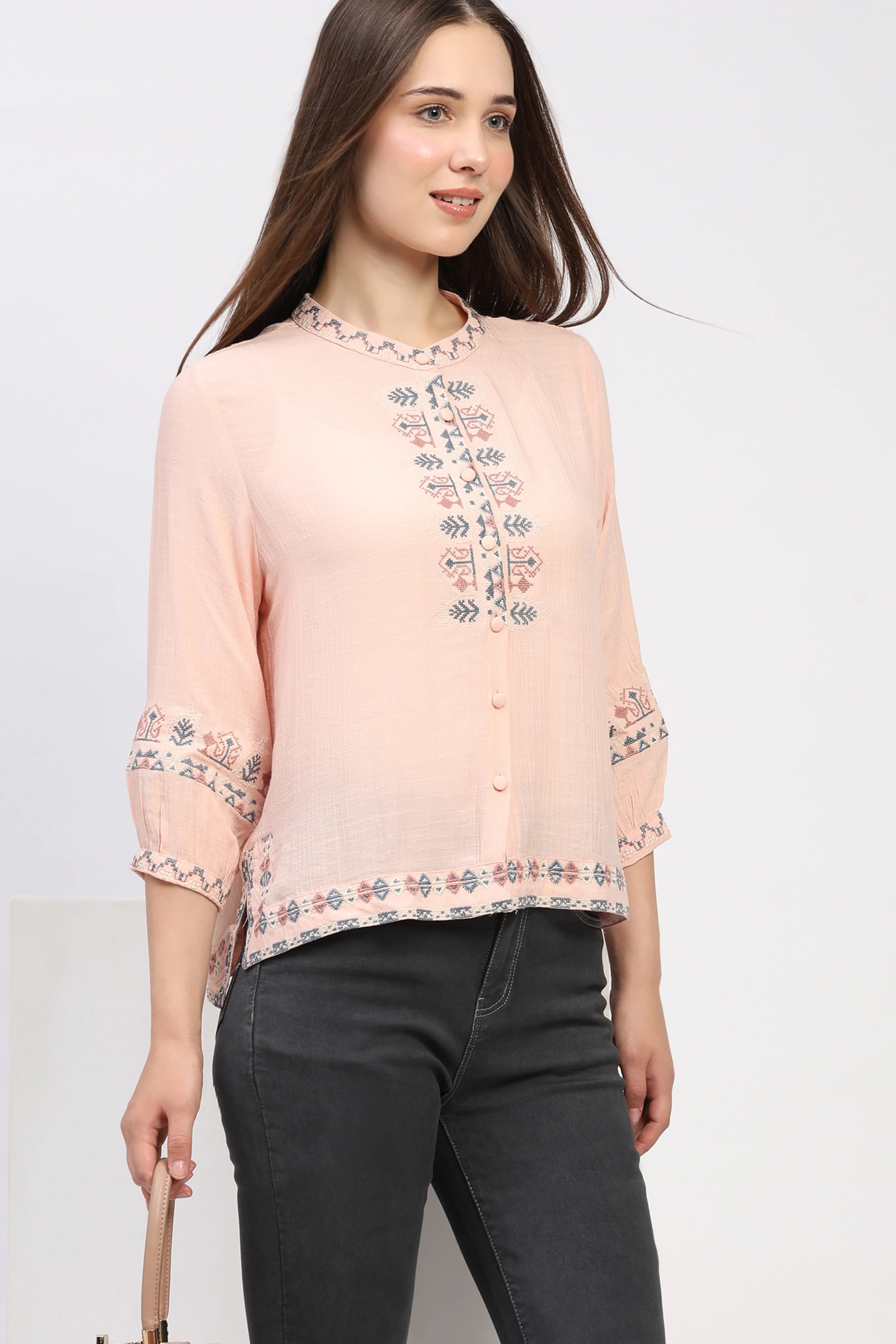 Peach Embroidered Shirt