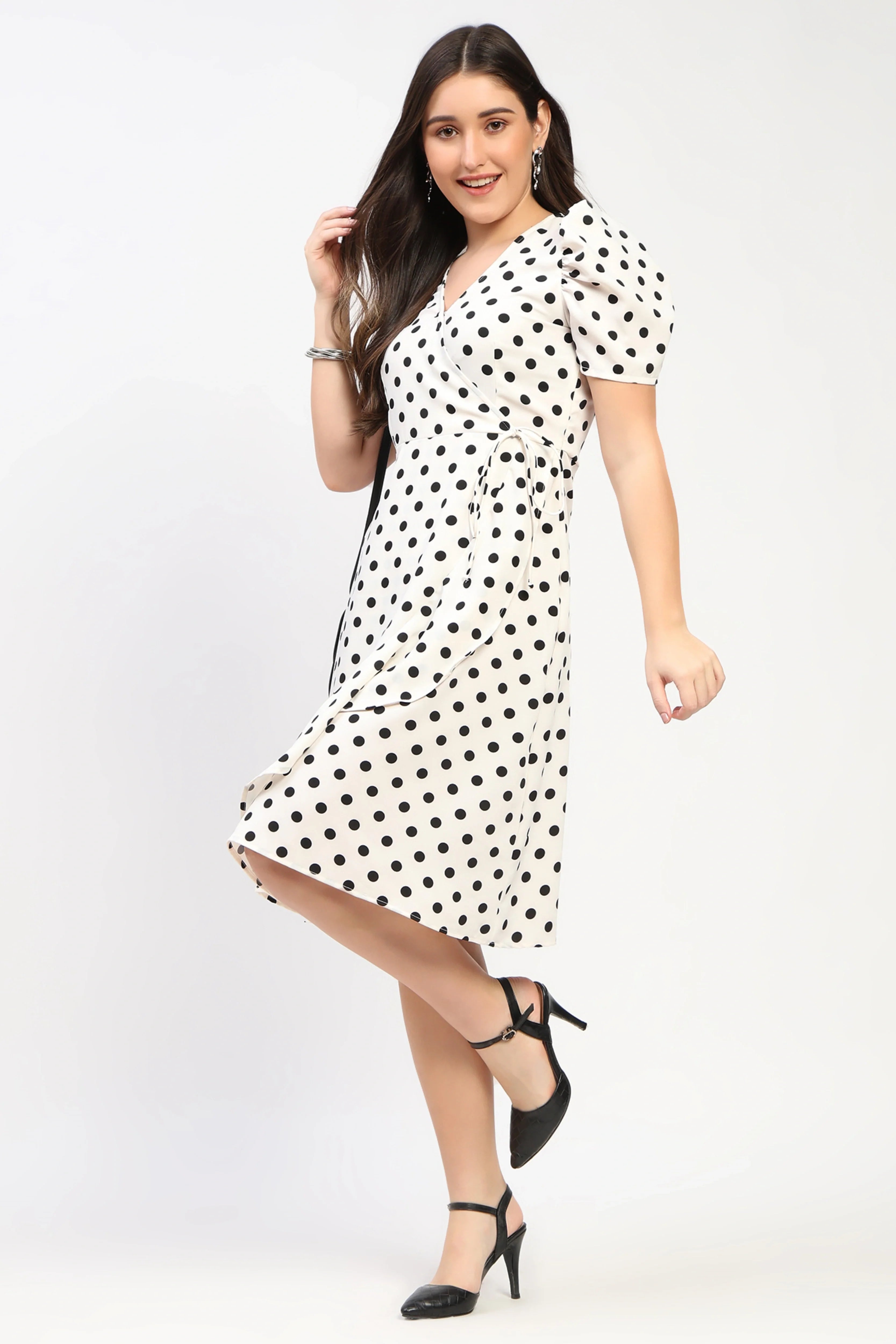 Polka Dot Fit & Flare Dress-Global Republic