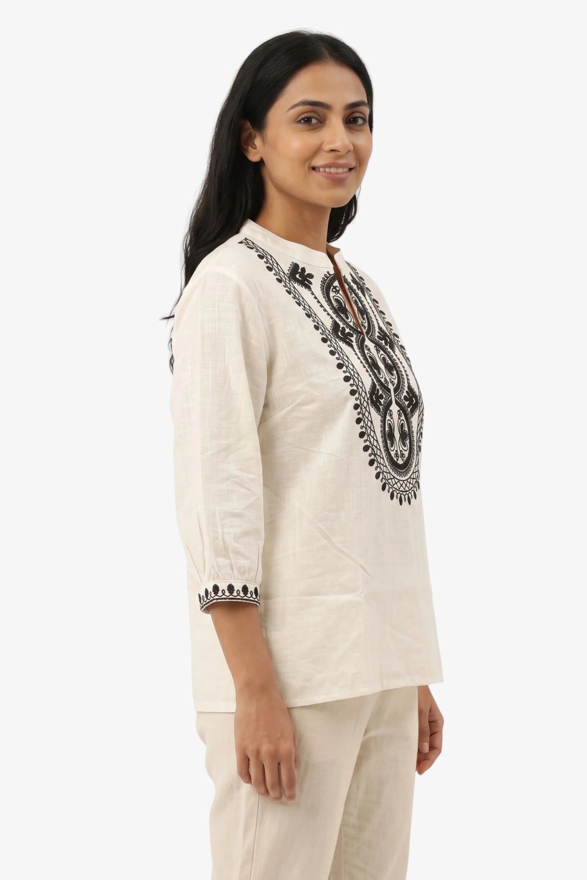 White Embroidered Cotton Top-Global Republic