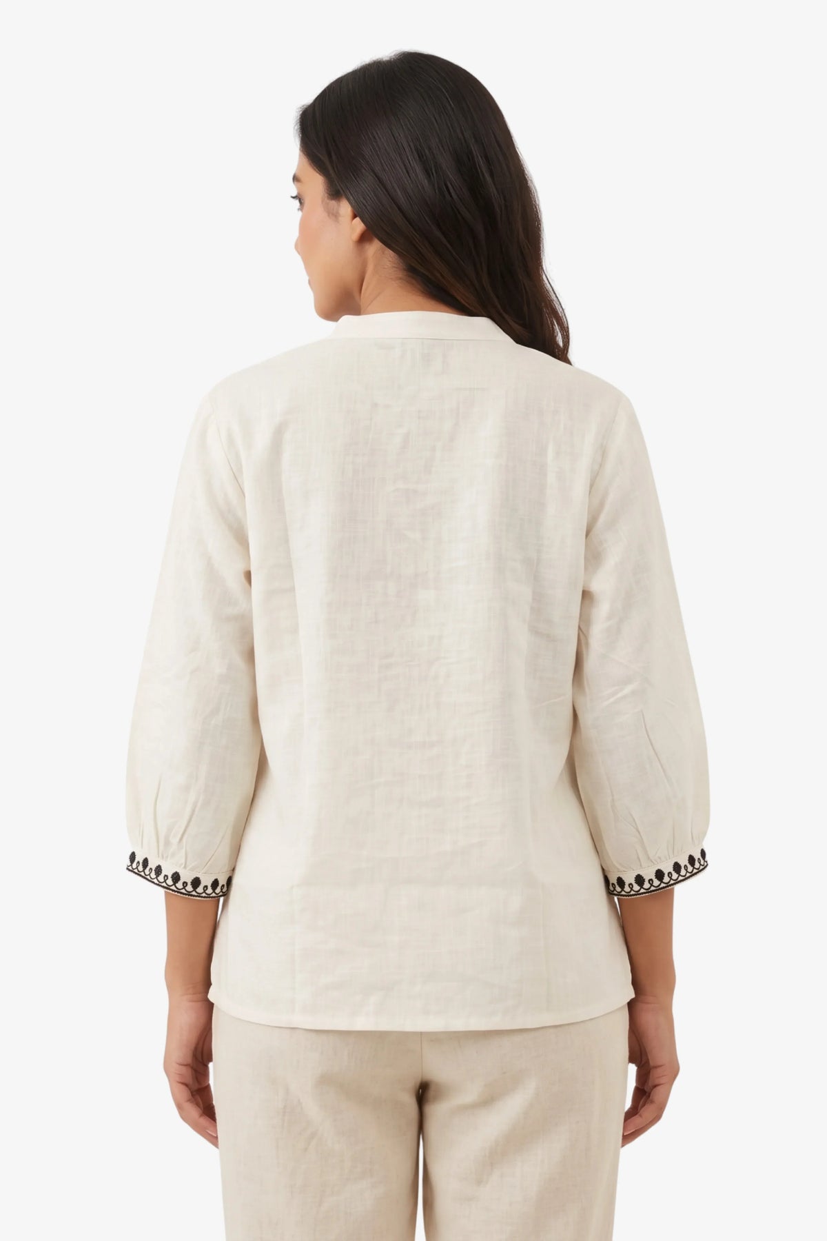 White Embroidered Cotton Top-Global Republic