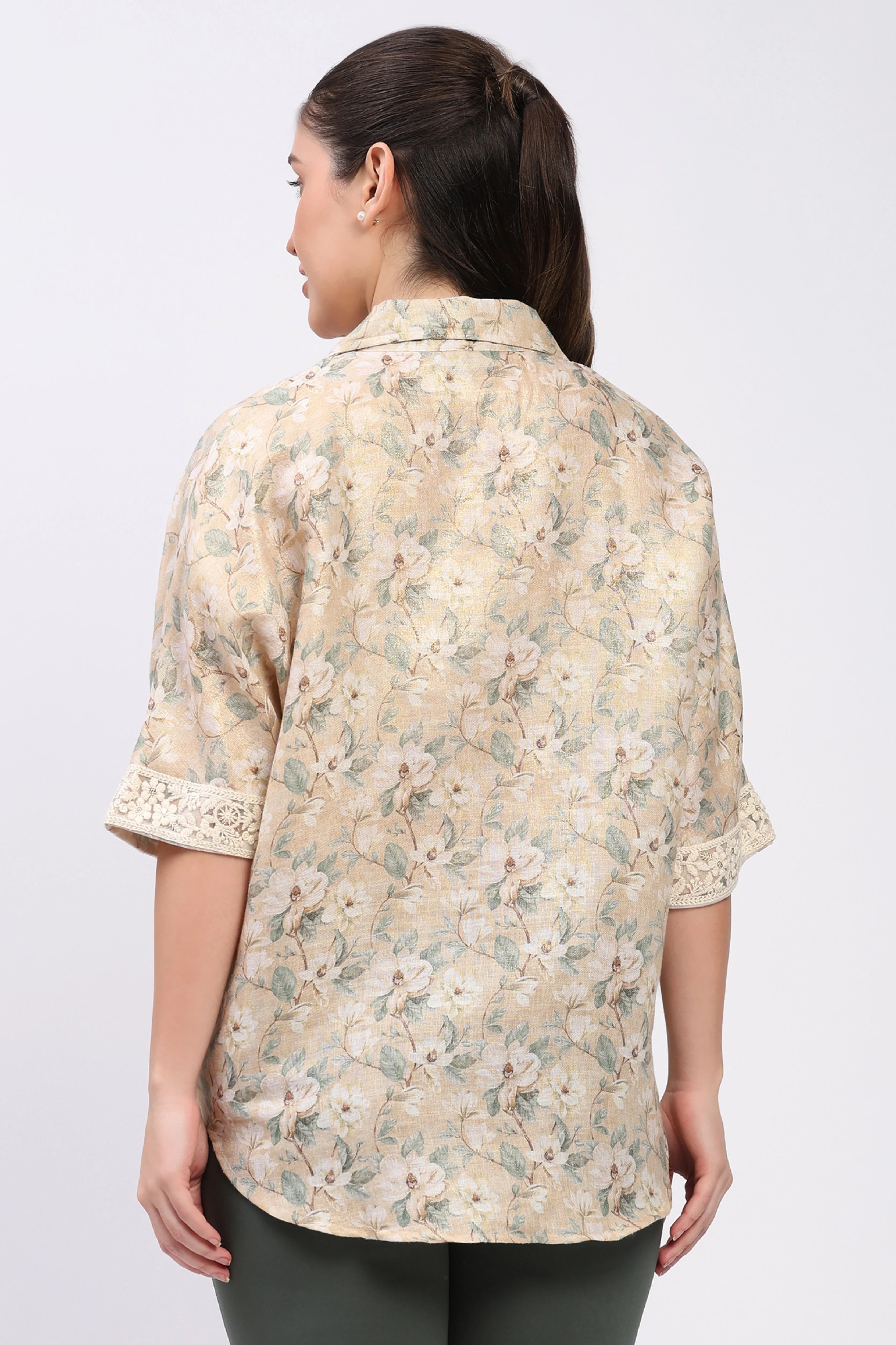 Beige Floral Lace-Trim Top-Global Republic