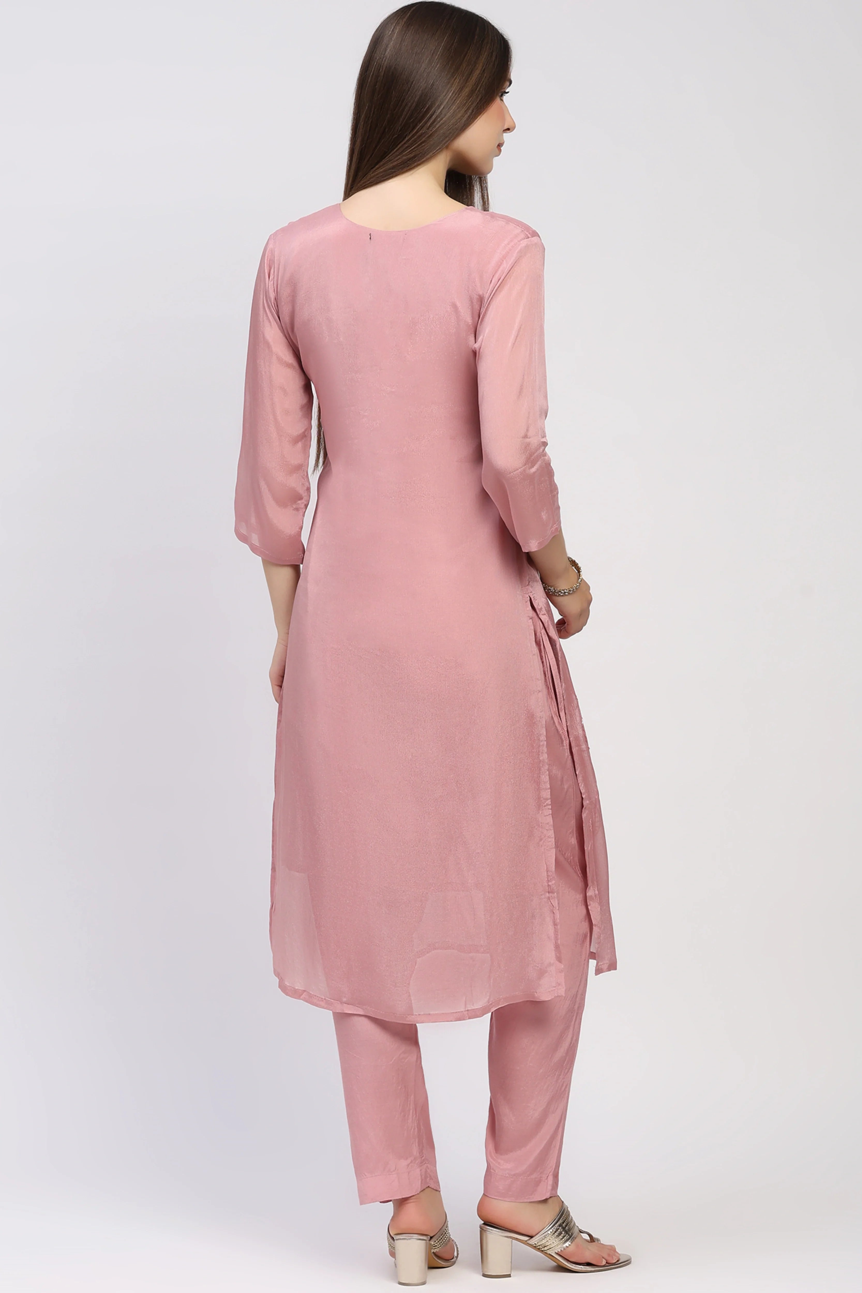 Peach Floral Beaded Suit Set