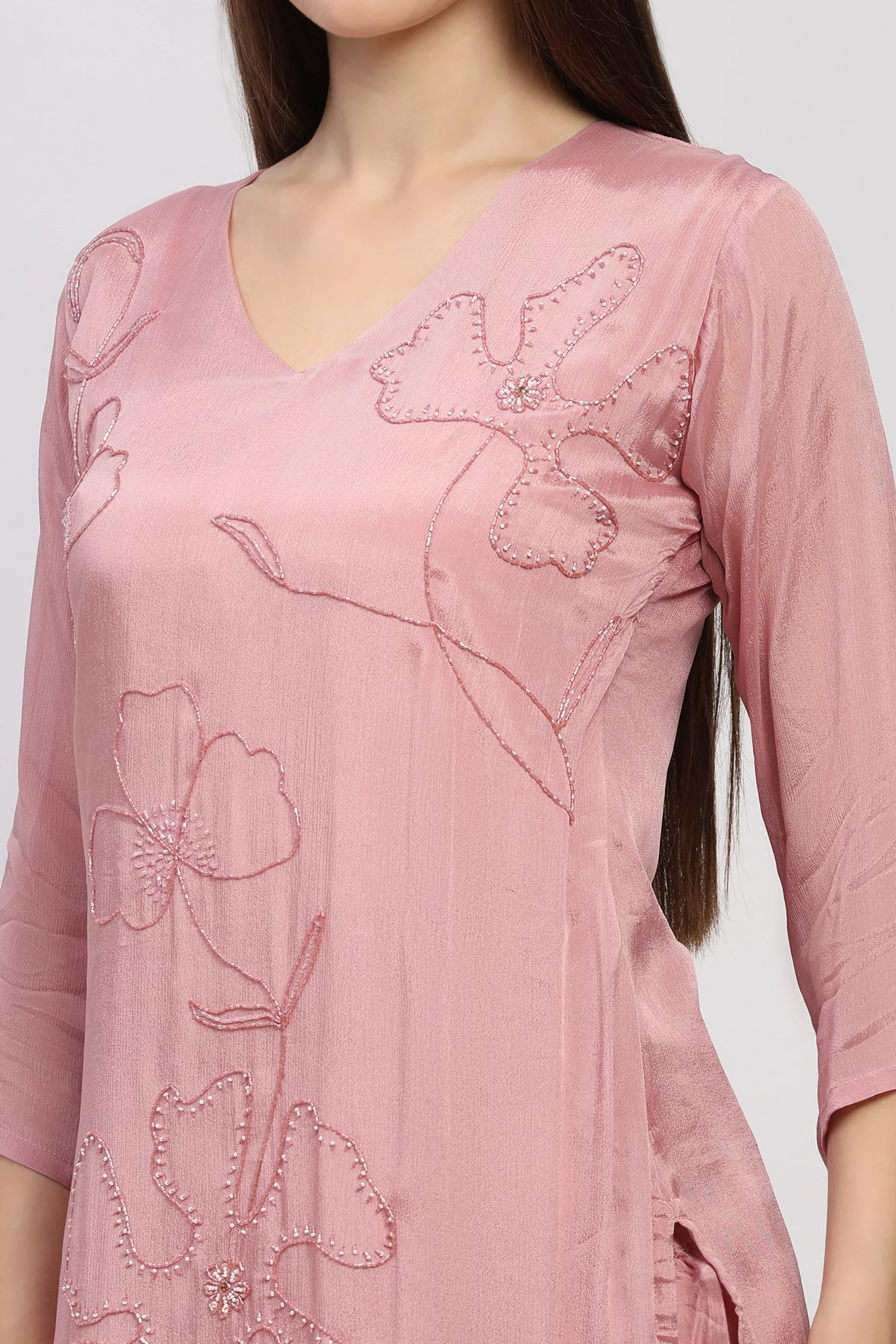 Peach Floral Beaded Suit Set
