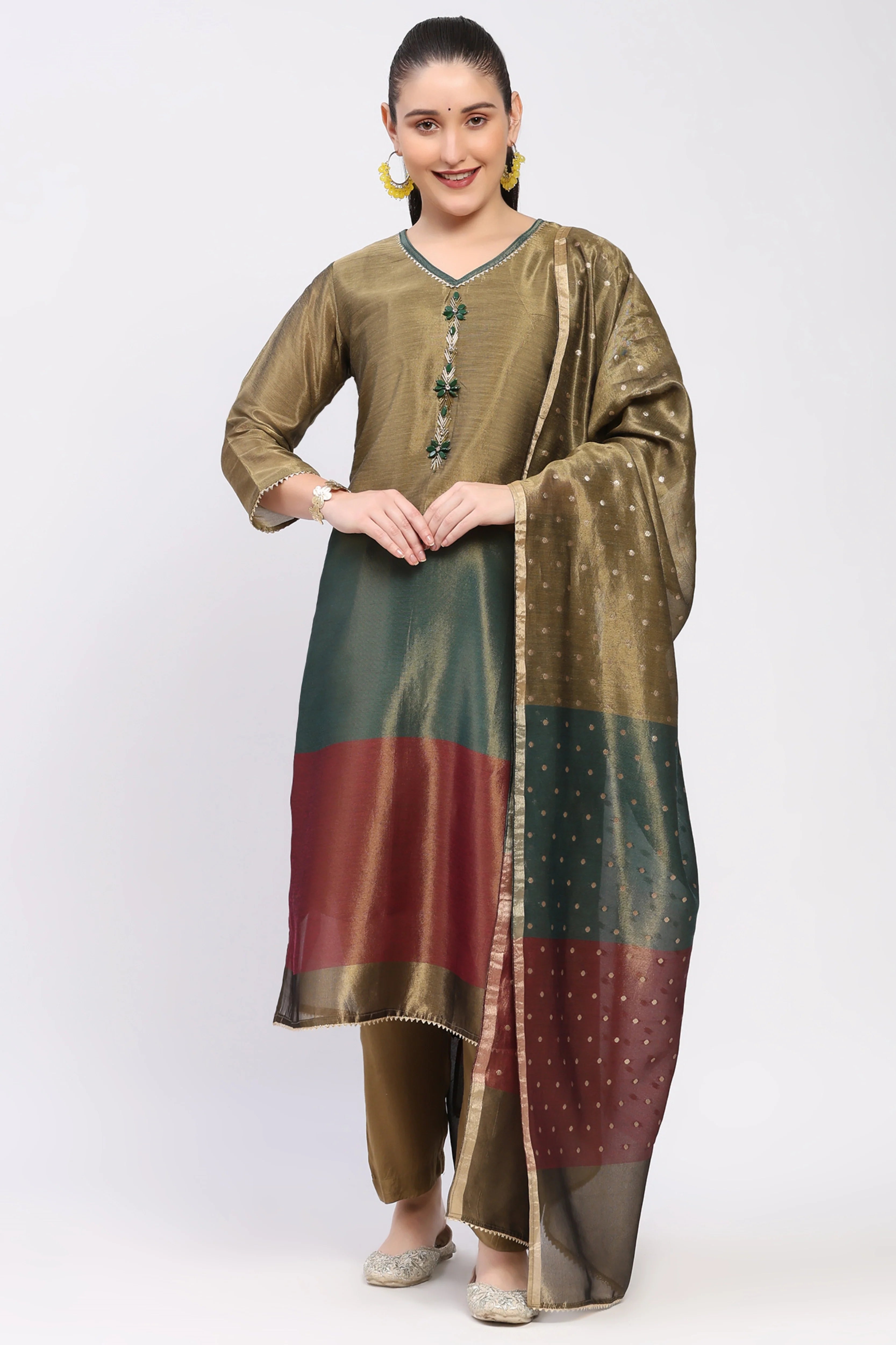 Gold Multi Color Block Suit Set-Global Republic