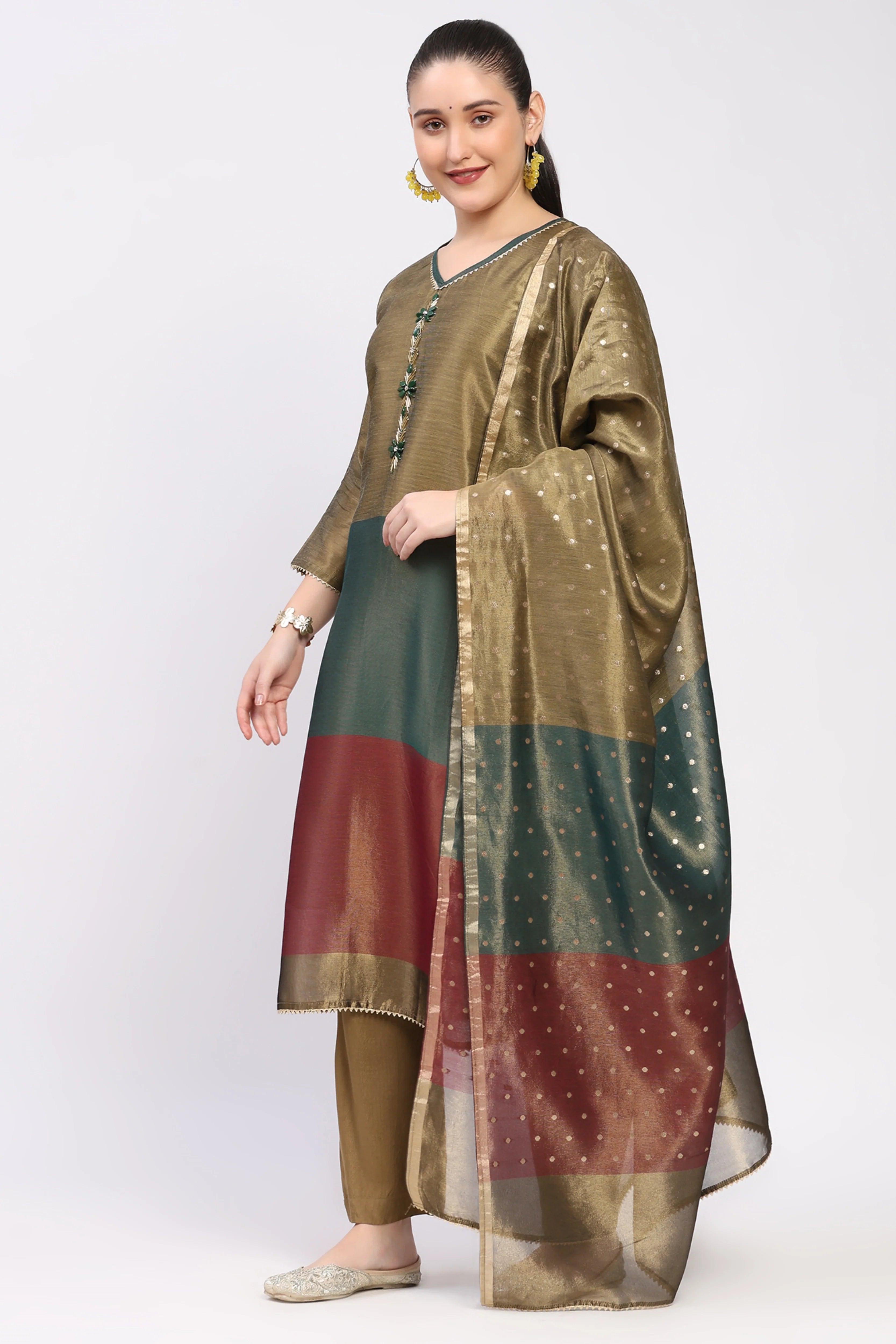 Gold Multi Color Block Suit Set-Global Republic