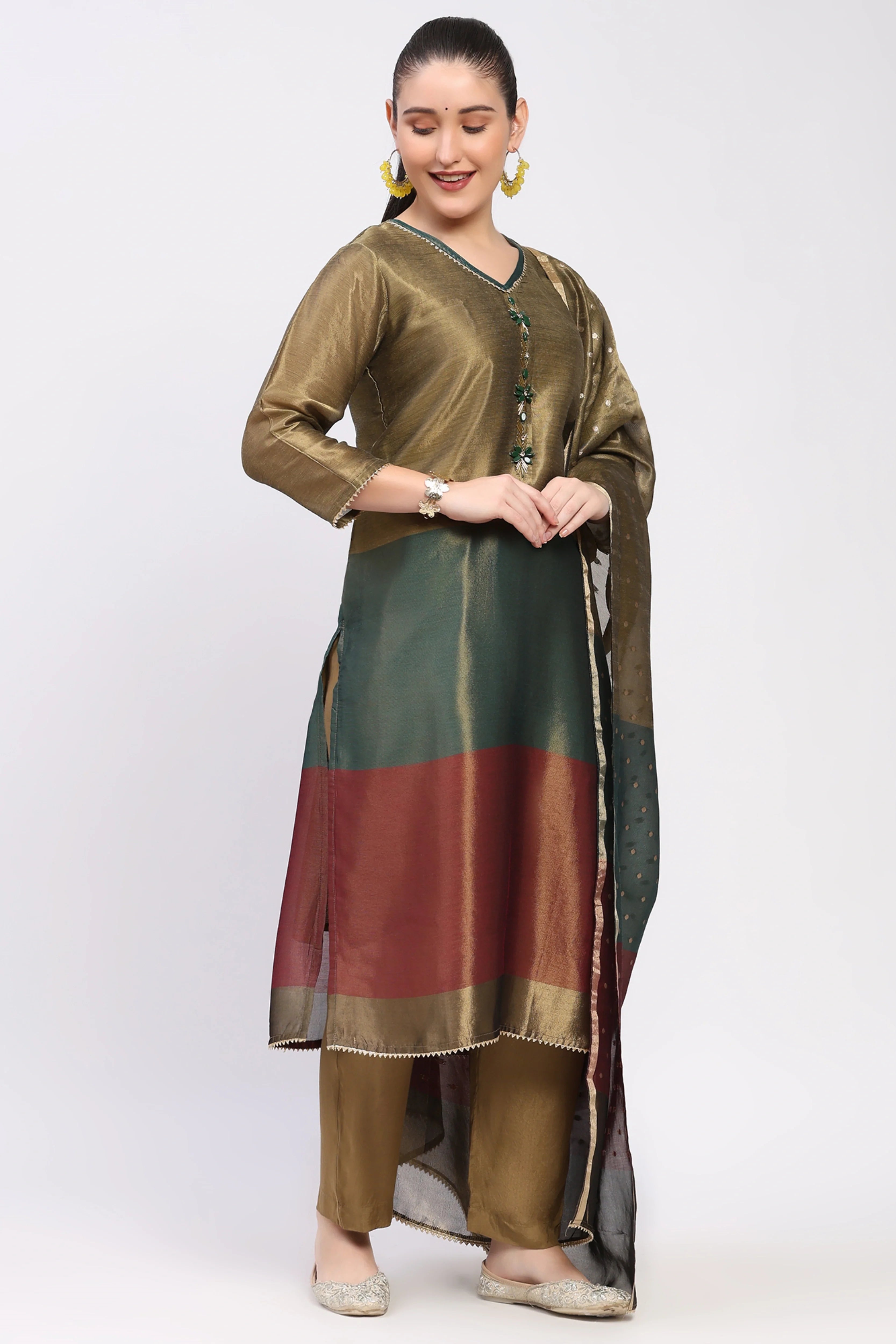 Gold Multi Color Block Suit Set-Global Republic
