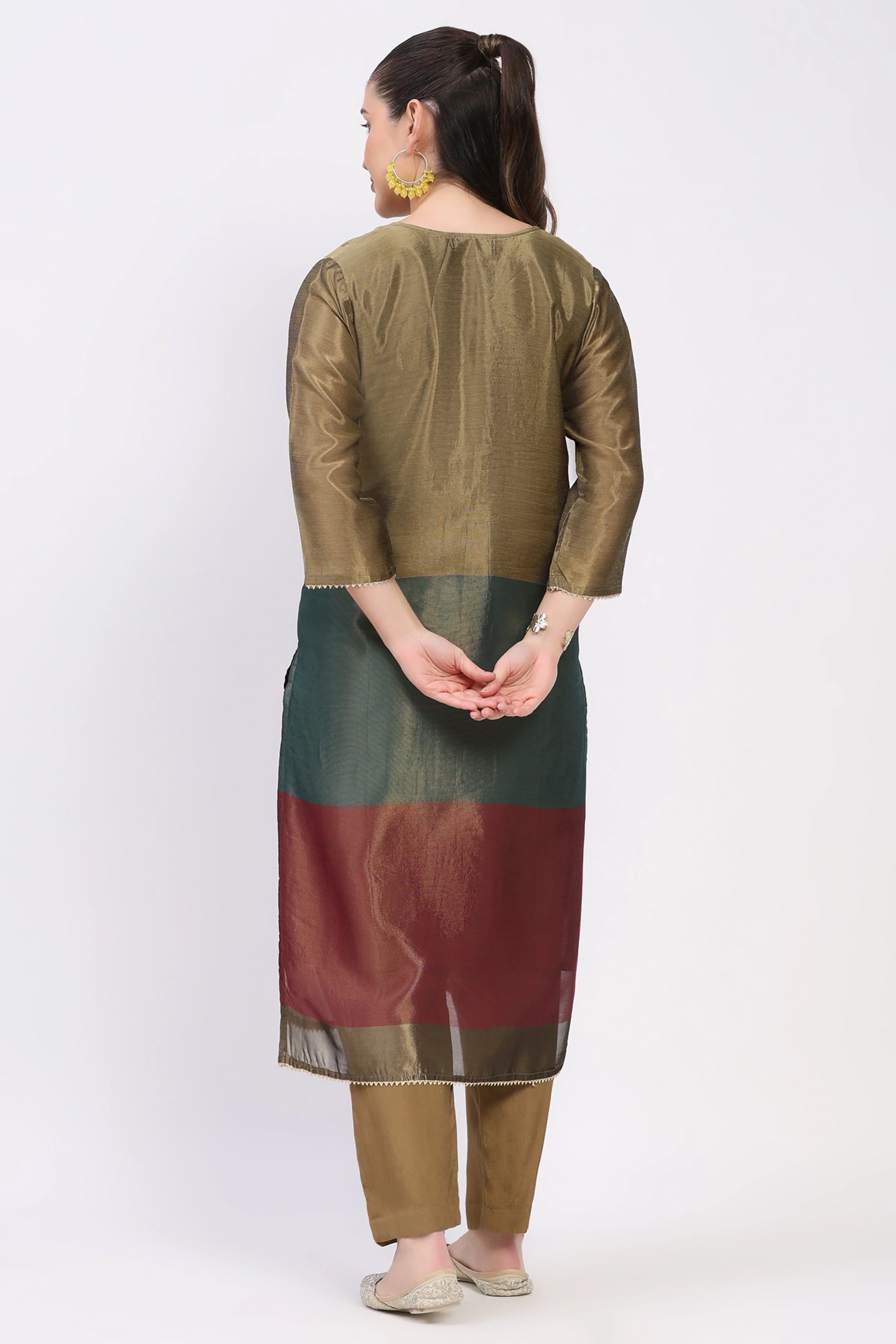 Gold Multi Color Block Suit Set-Global Republic