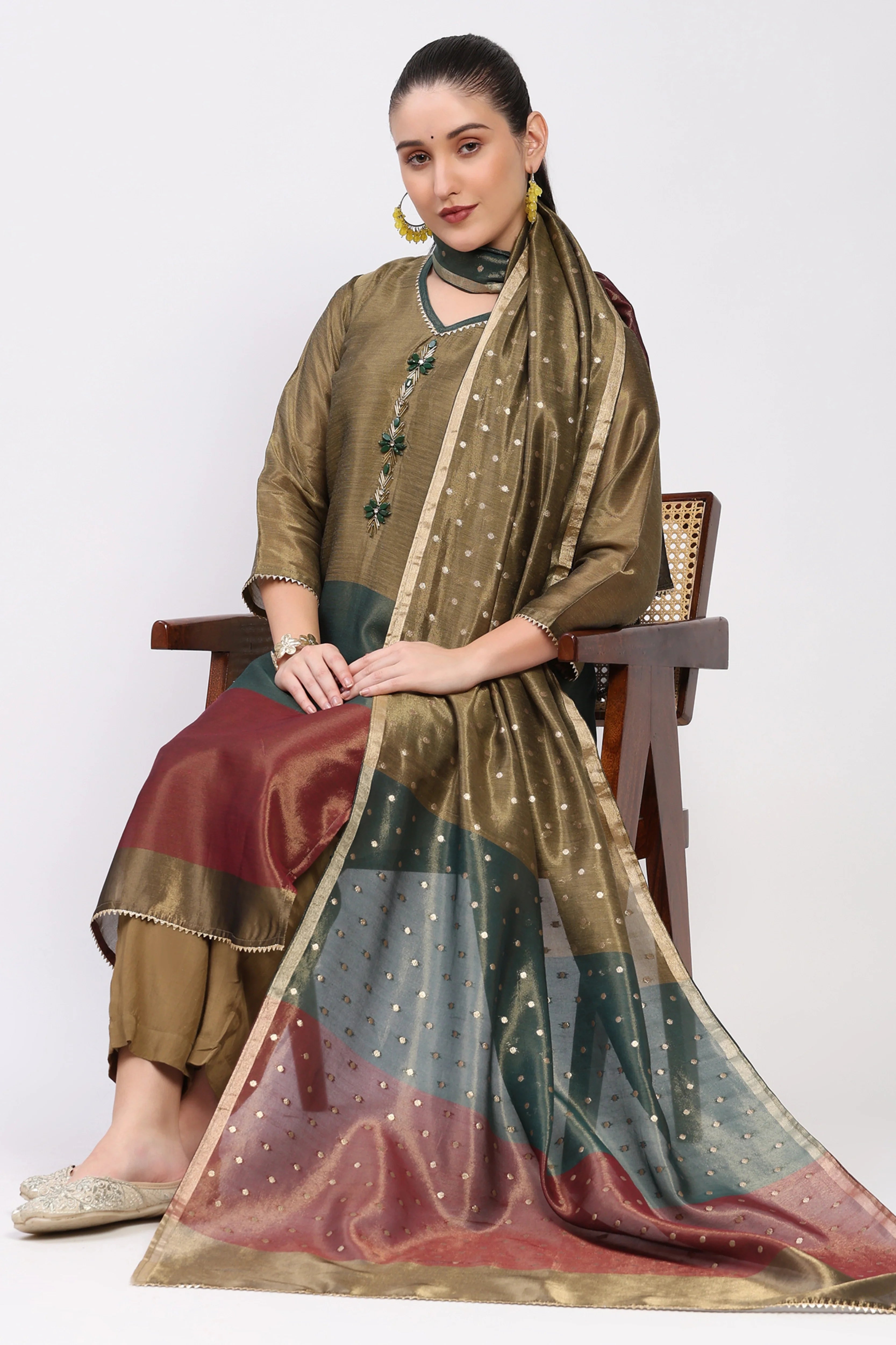 Gold Multi Color Block Suit Set-Global Republic