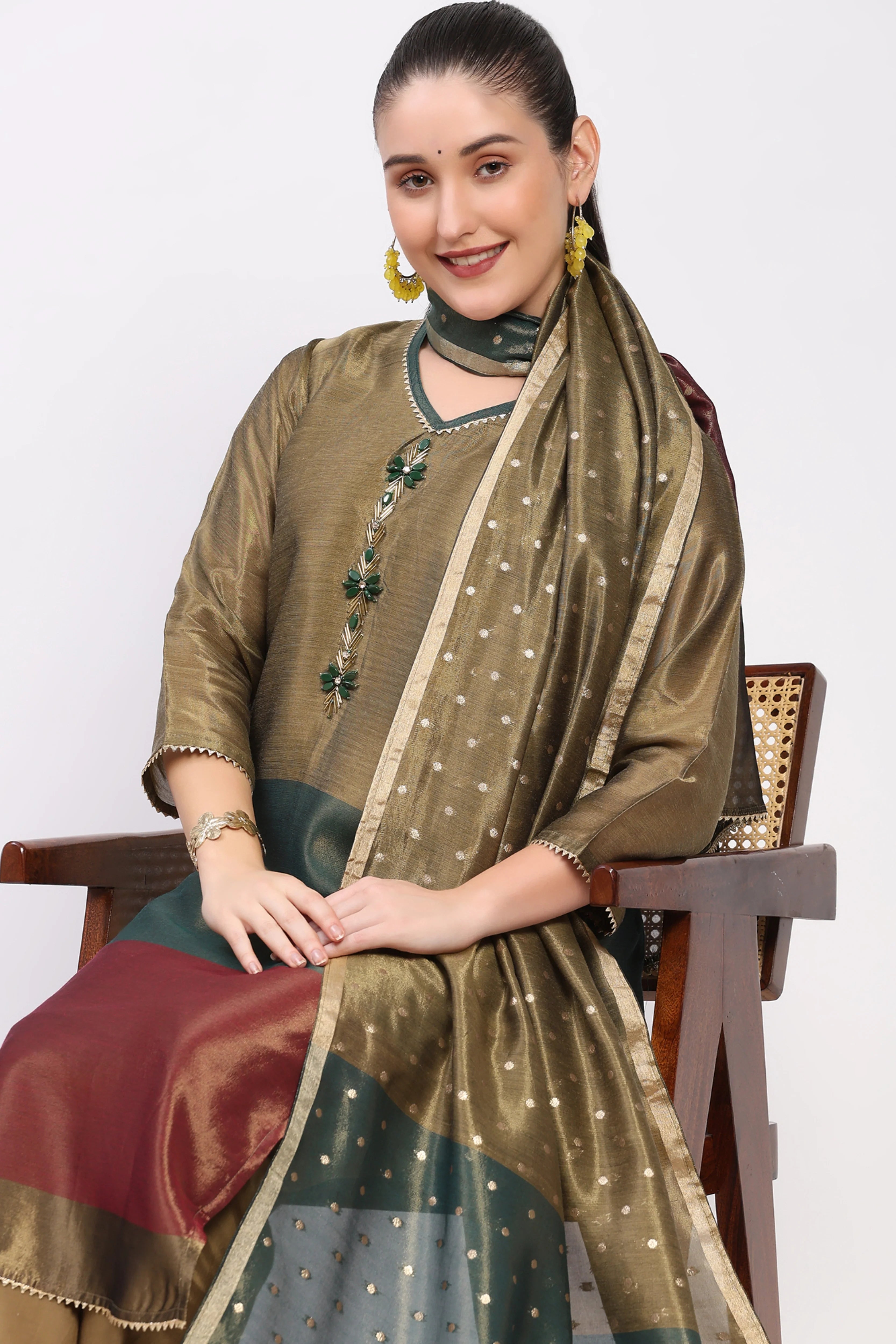Gold Multi Color Block Suit Set-Global Republic