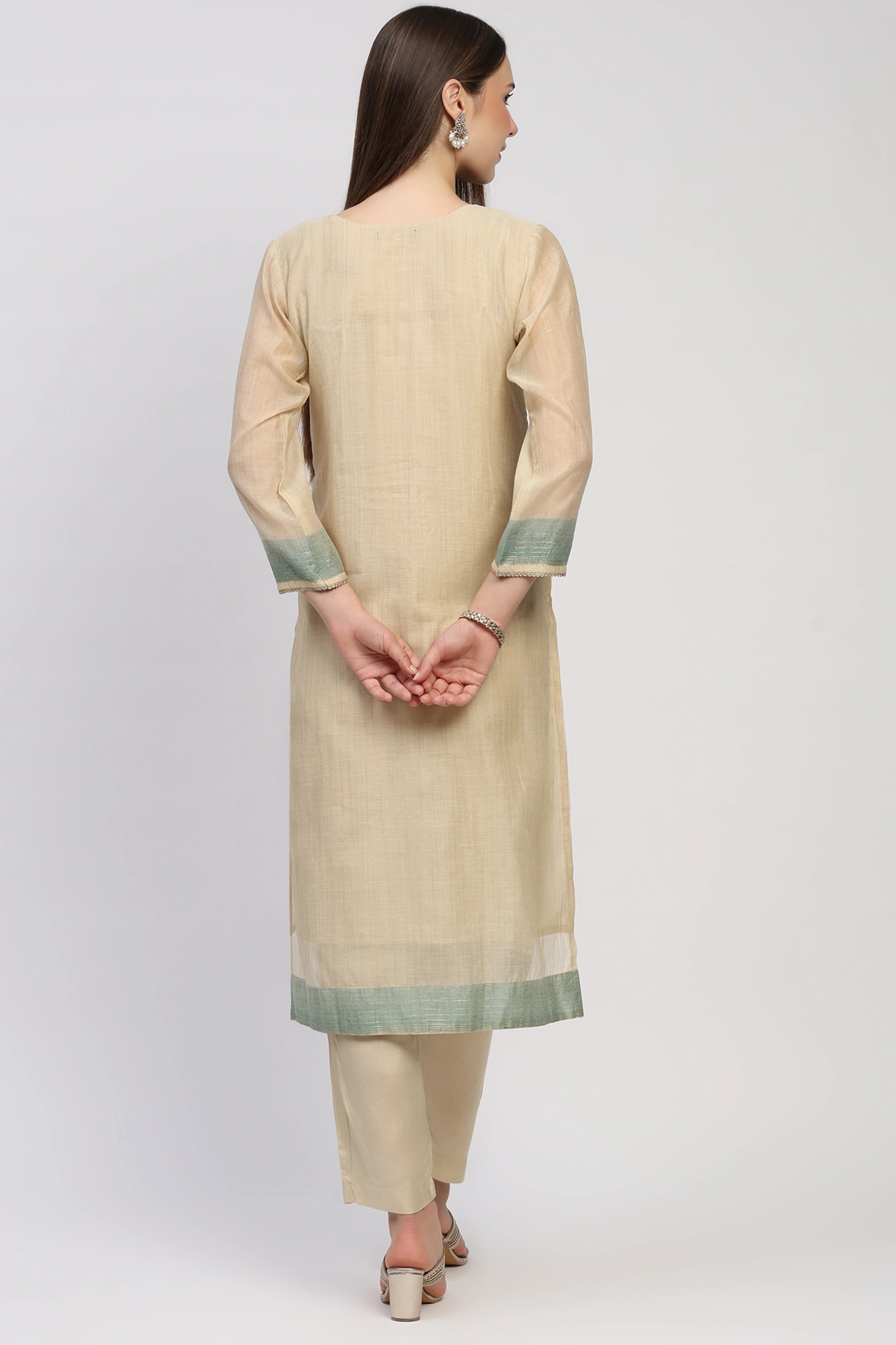 Cream Printed Chanderi Cotton Suit Set