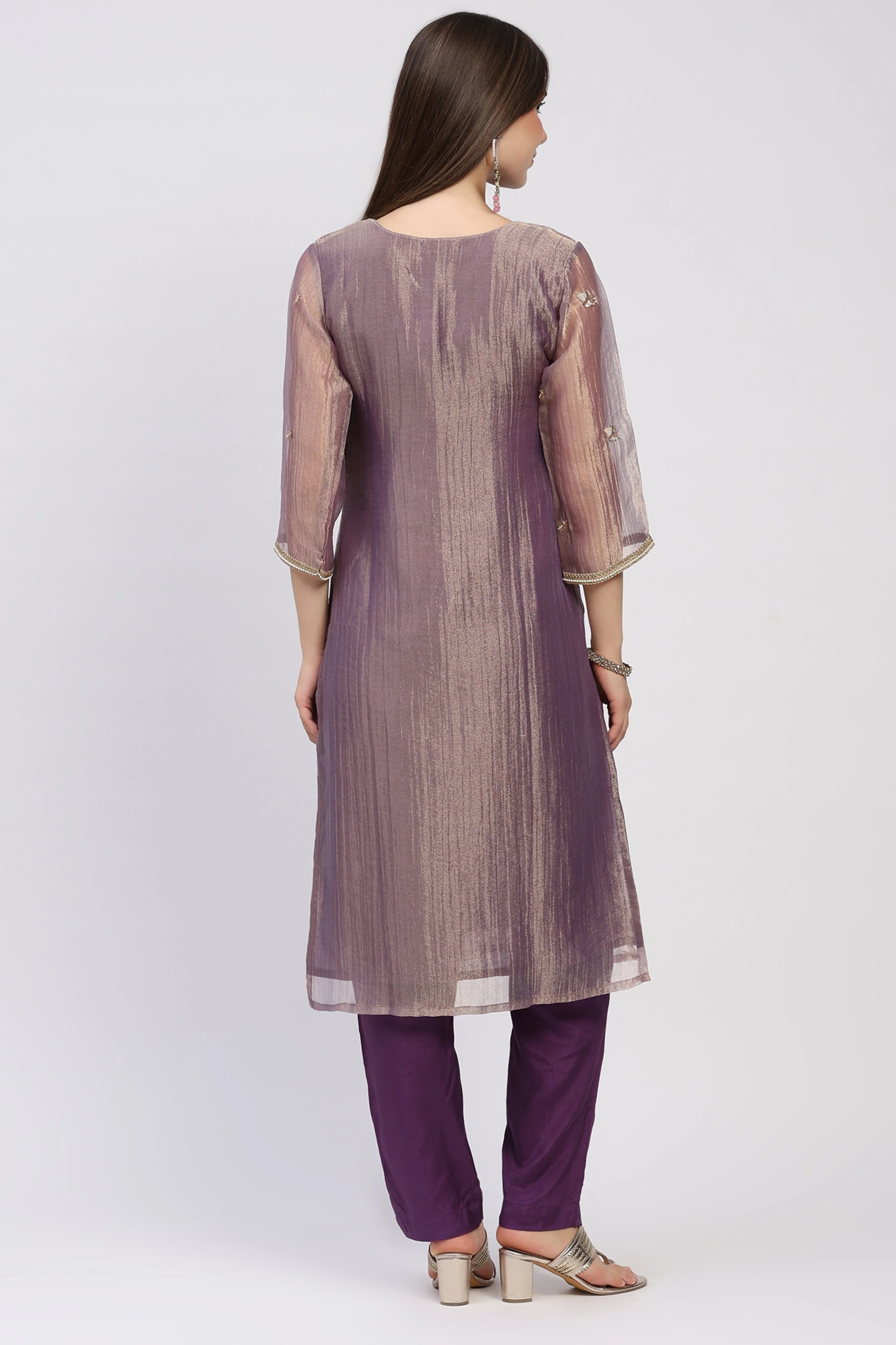 Purple Beaded Organza Suit Set