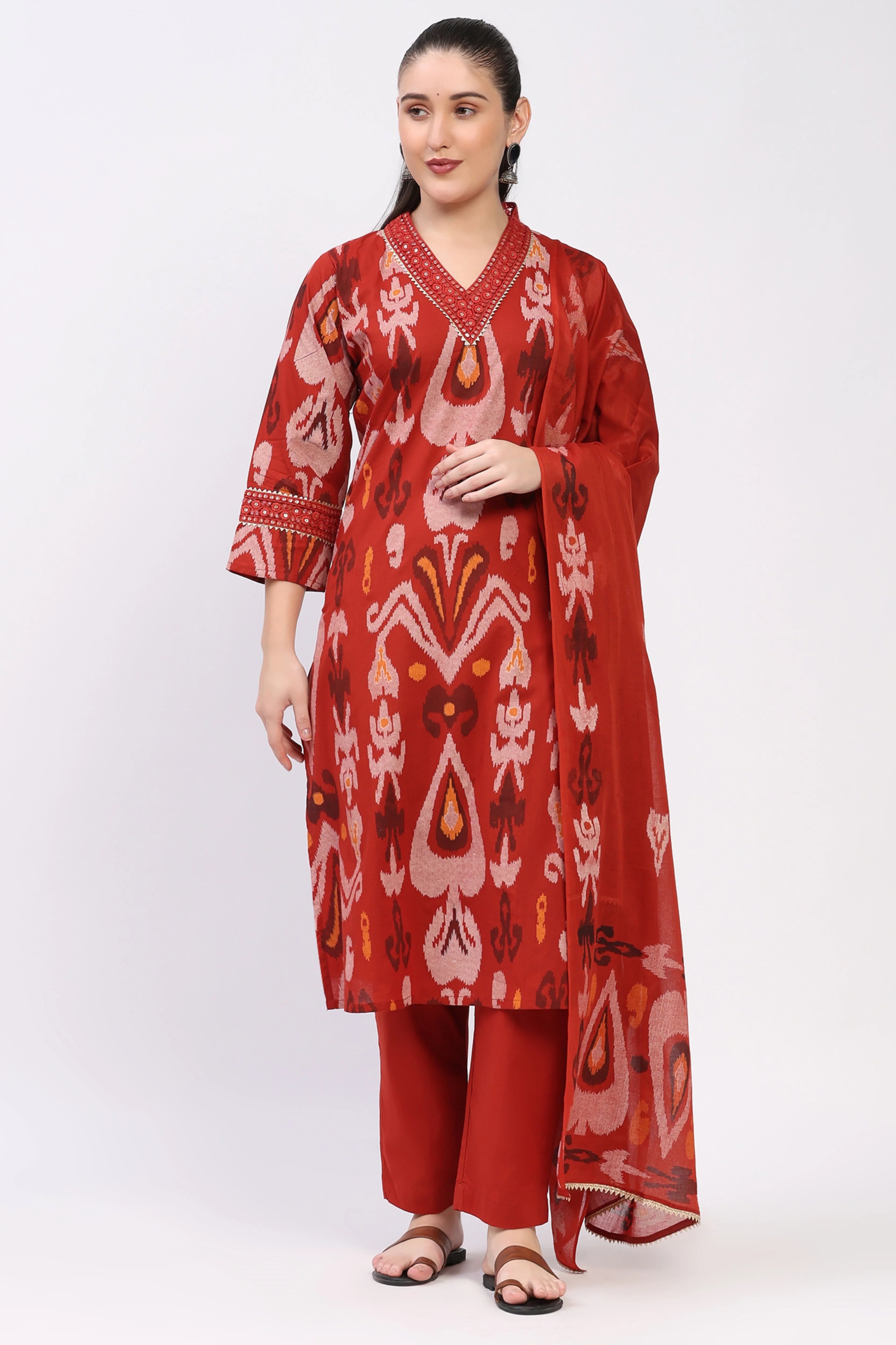 Rust Ikat Cotton Suit Set-Global Republic