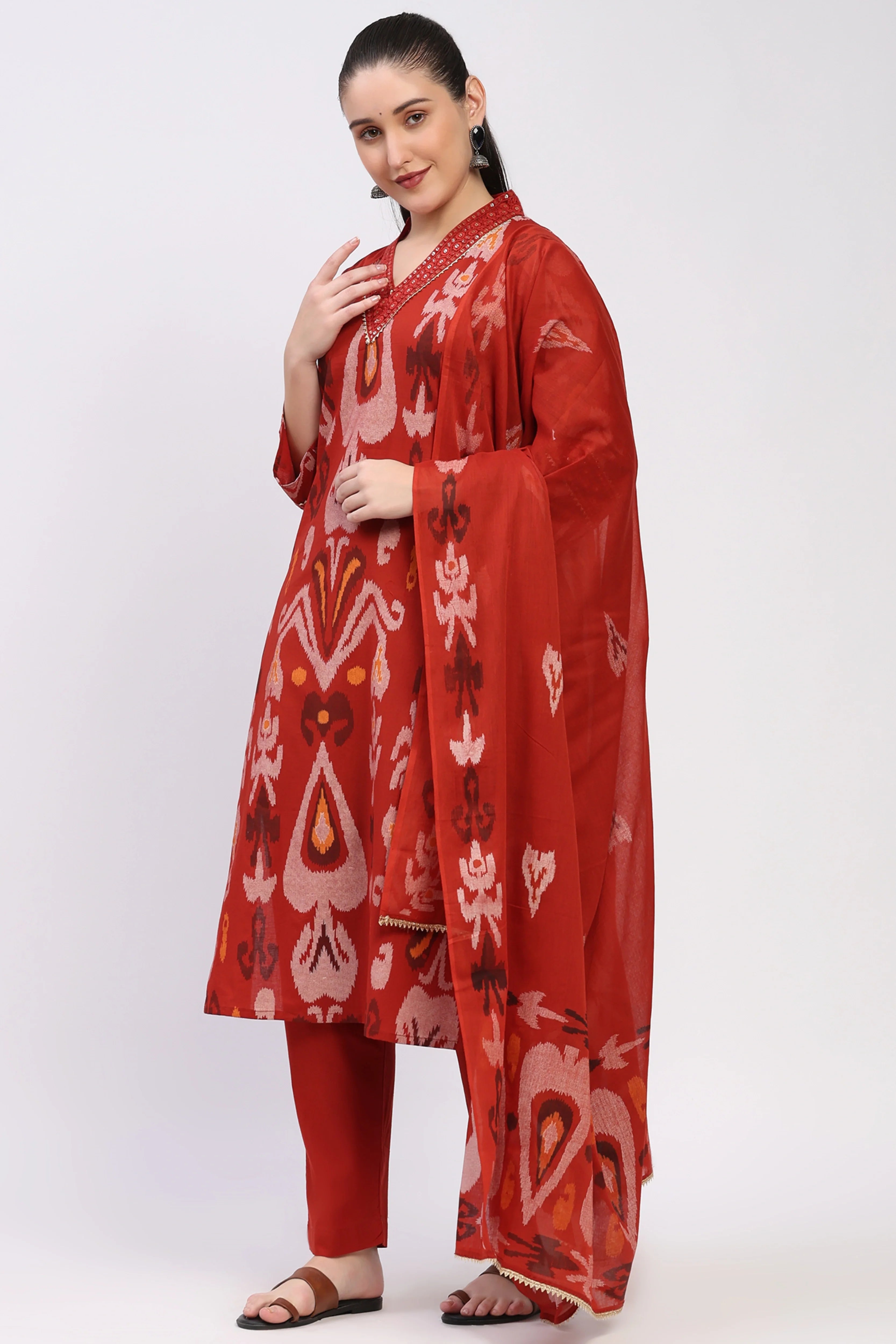 Rust Ikat Cotton Suit Set-Global Republic