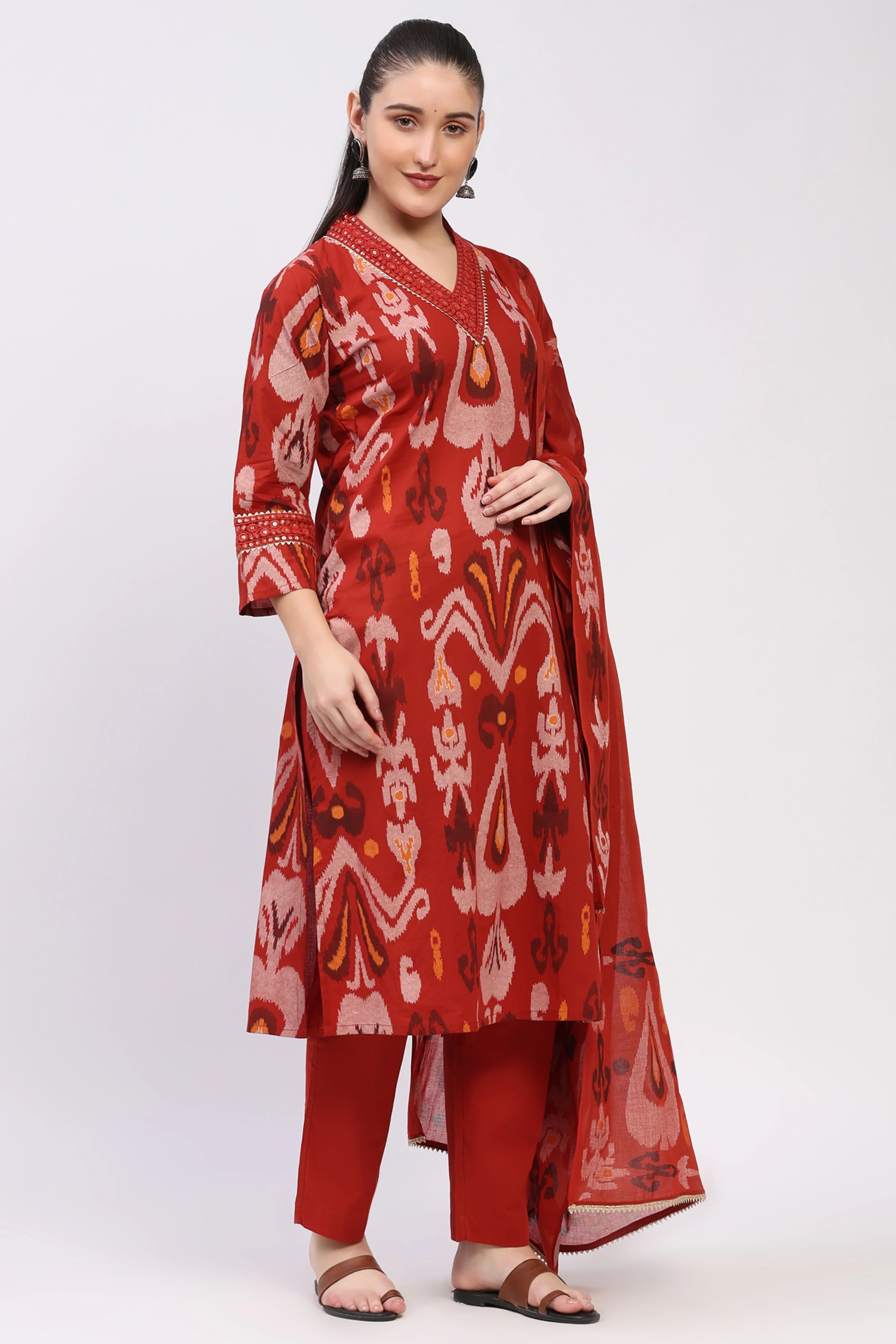 Rust Ikat Cotton Suit Set-Global Republic