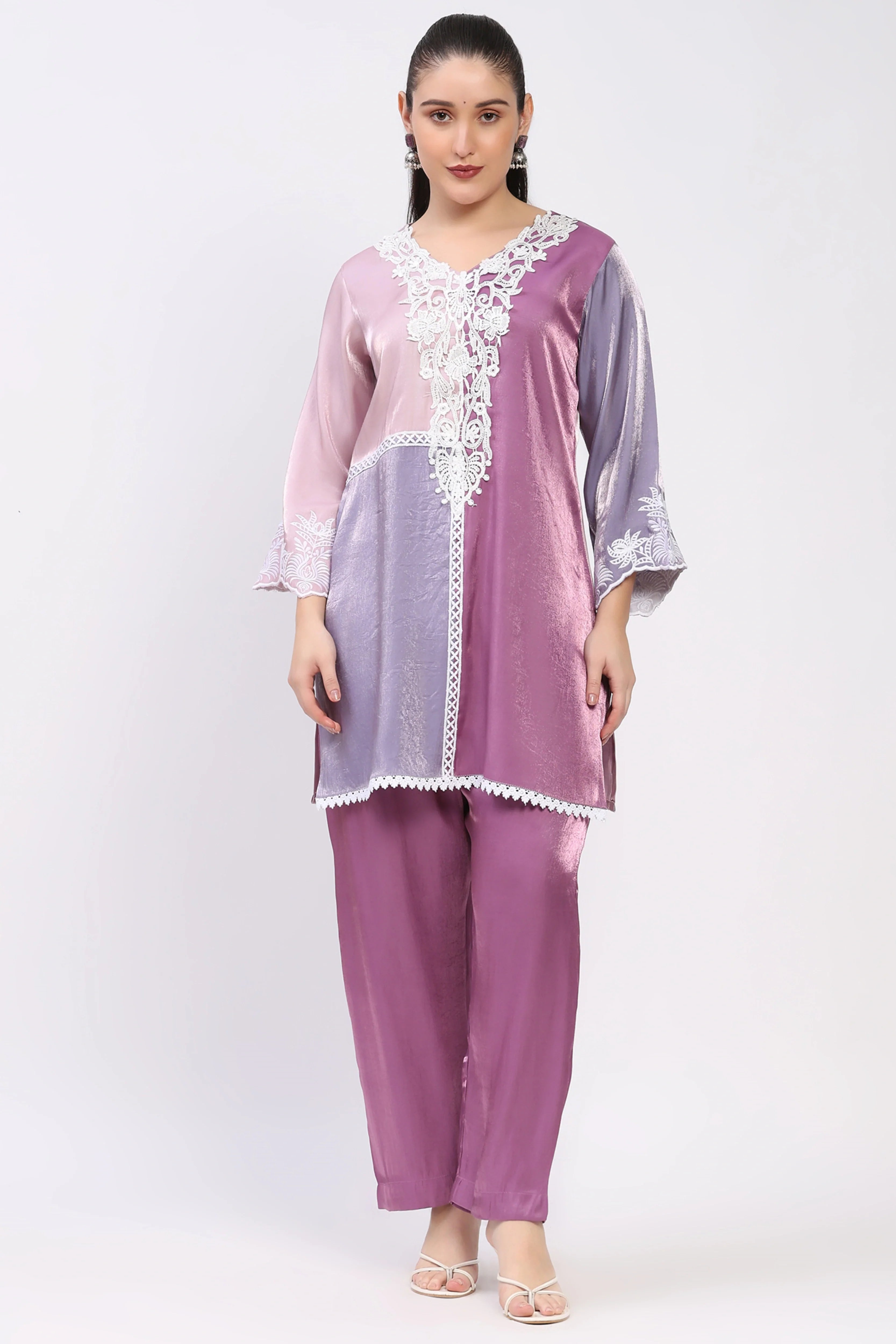 Mauve Color-Block Co-ord Set-Global Republic