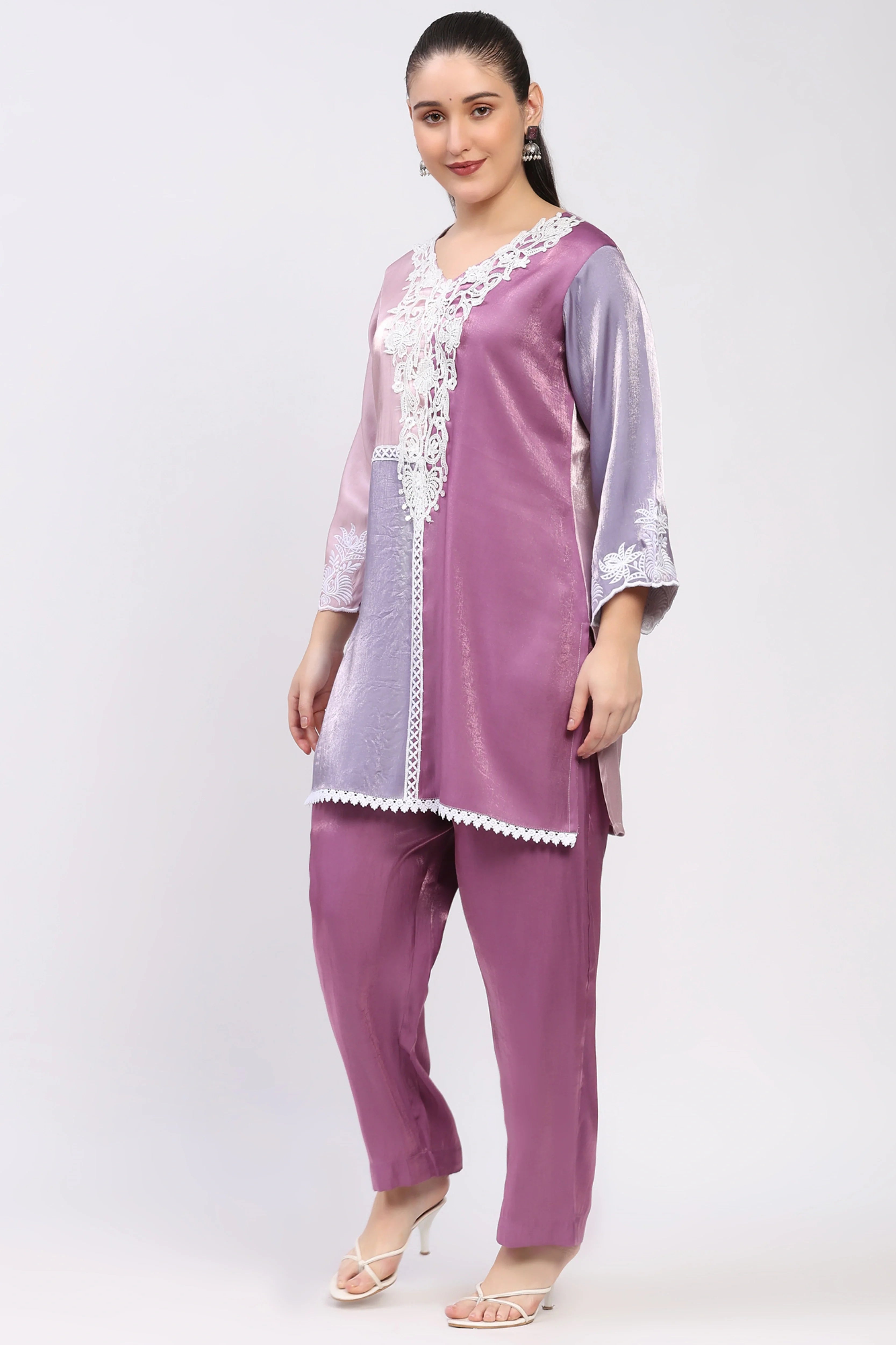 Mauve Color-Block Co-ord Set-Global Republic