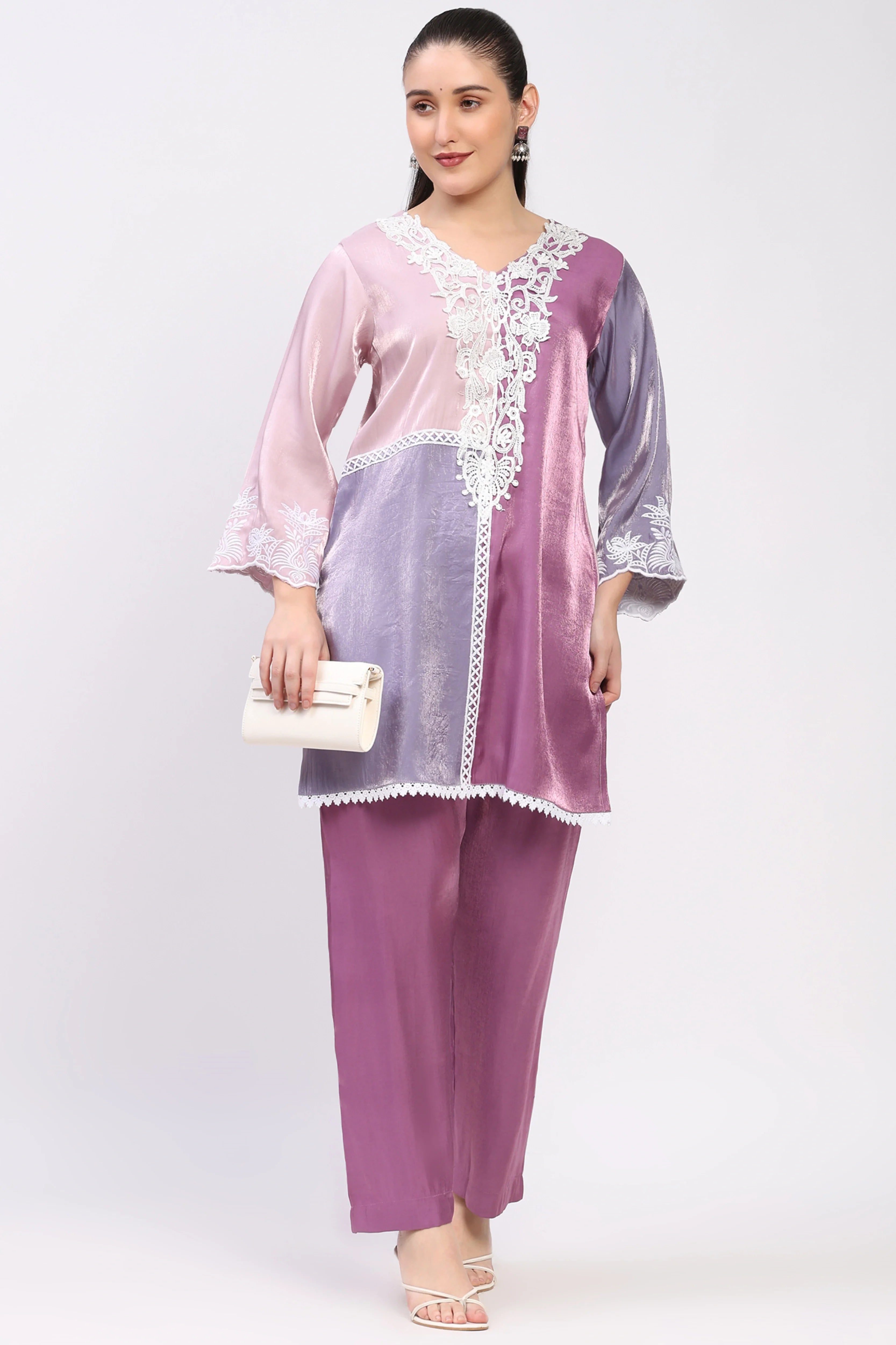 Mauve Color-Block Co-ord Set-Global Republic