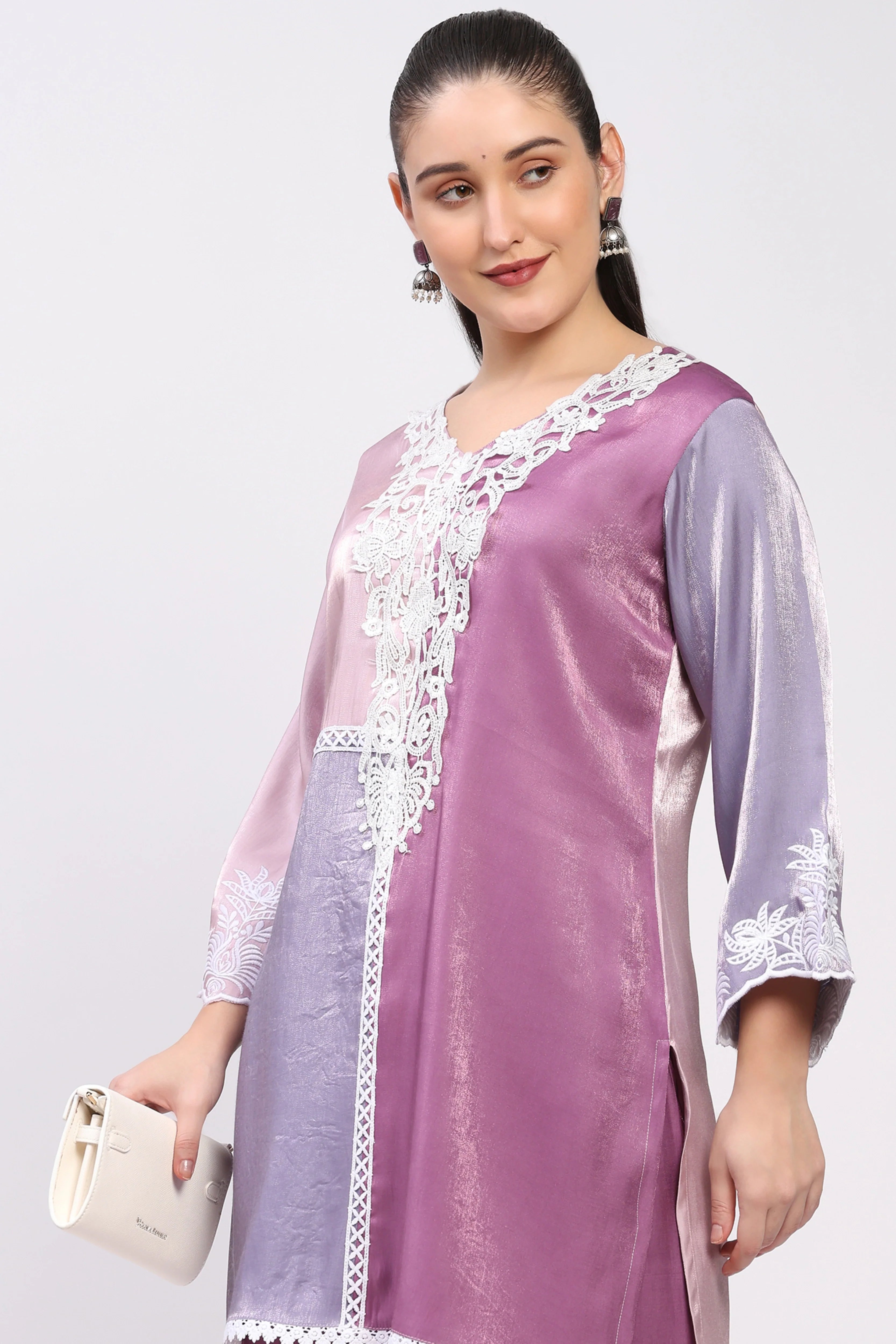 Mauve Color-Block Co-ord Set-Global Republic