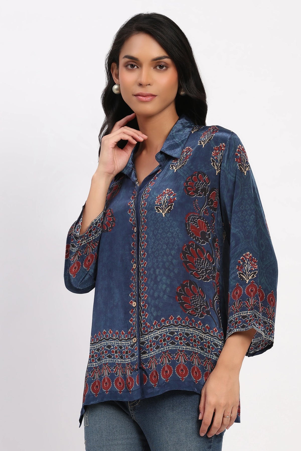 Blue Floral Ethnic Top-Global Republic