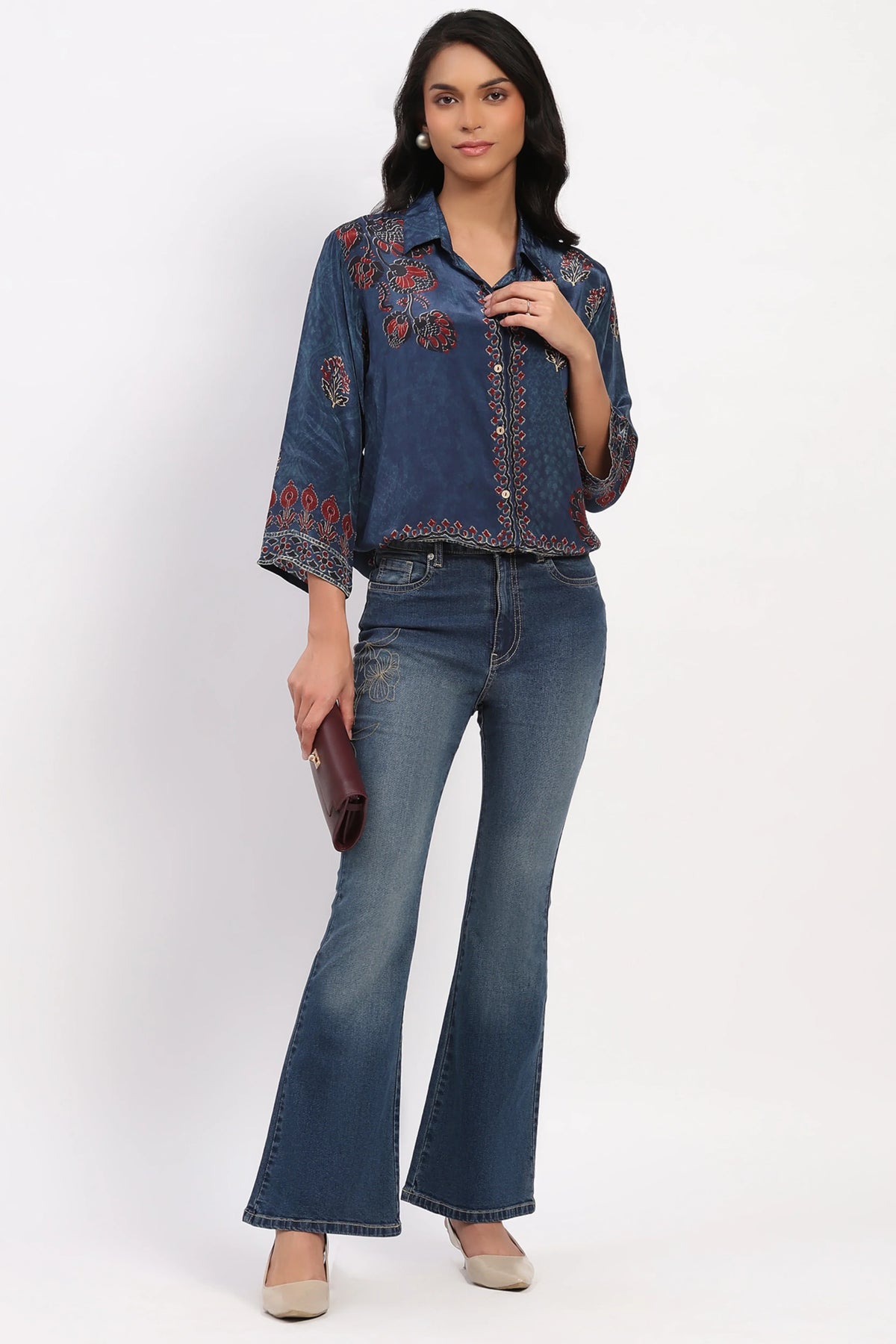 Blue Floral Ethnic Top-Global Republic