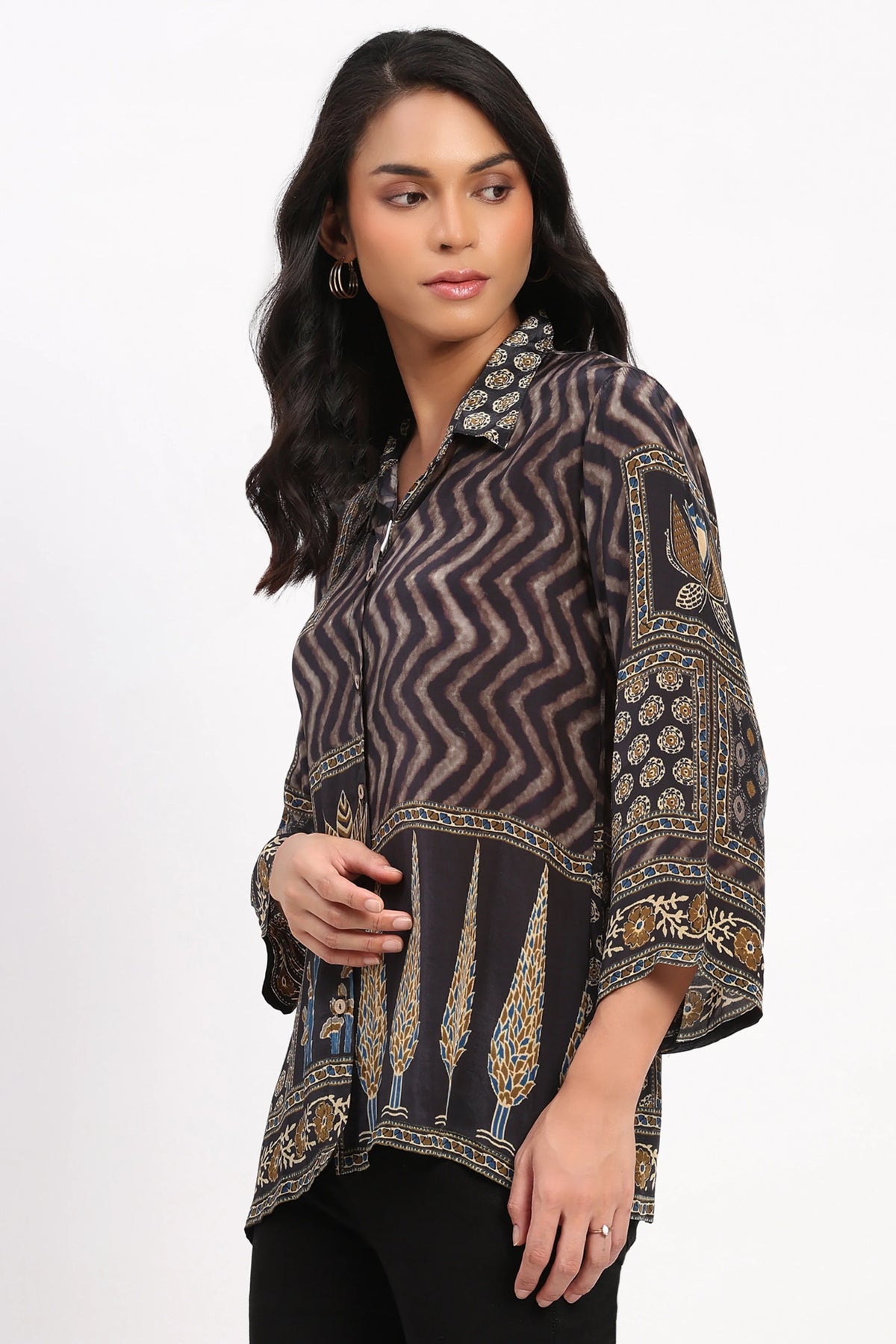 Black Printed Ethnic Top-Global Republic