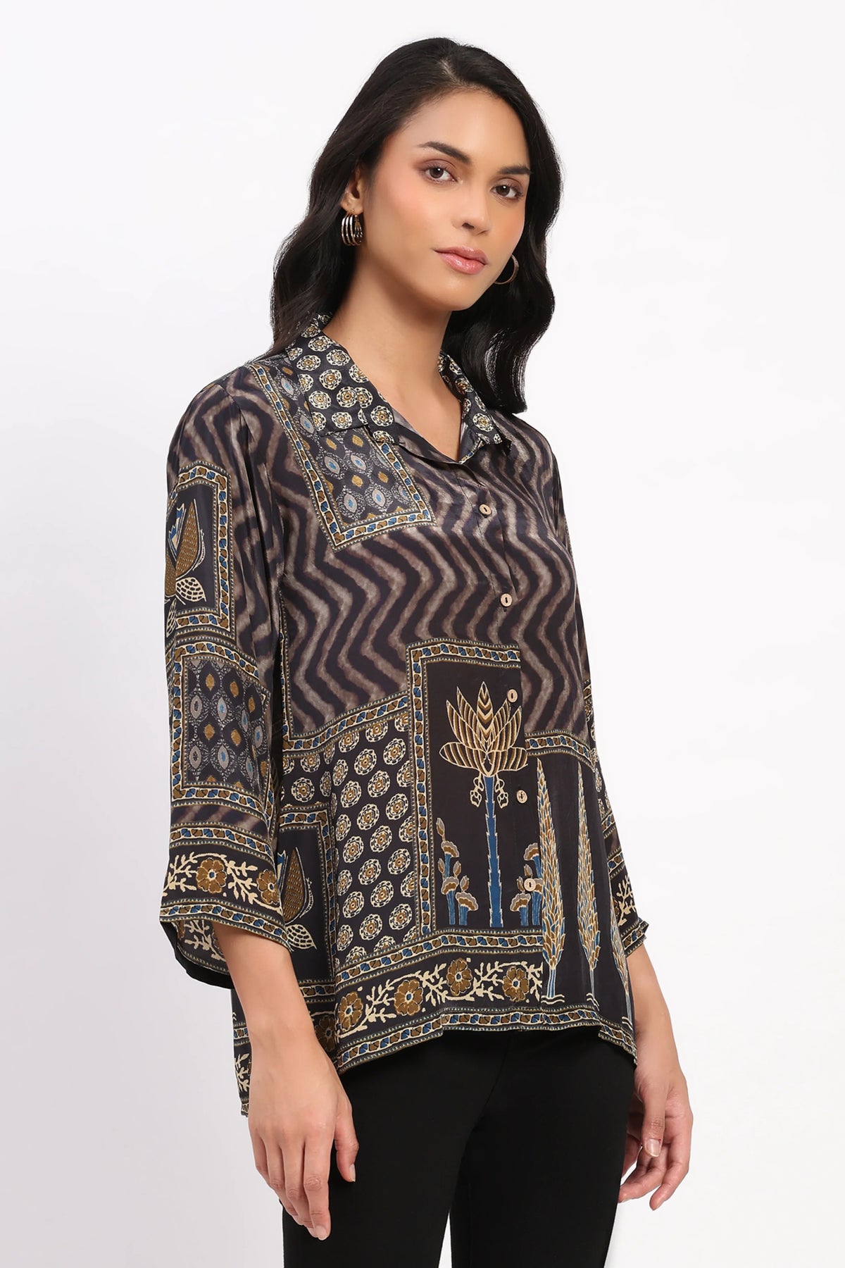 Black Printed Ethnic Top-Global Republic