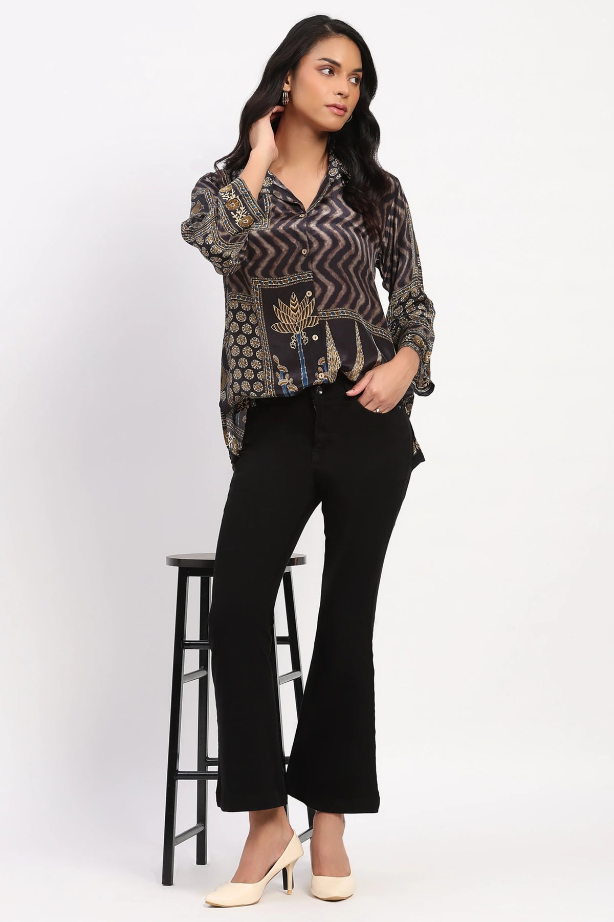 Black Printed Ethnic Top-Global Republic
