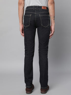 Mens Raw Black Cotton Solid Jeans