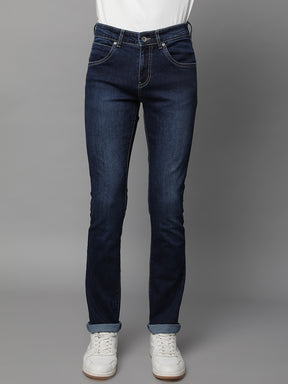 Mens Blue Cotton Solid Jeans