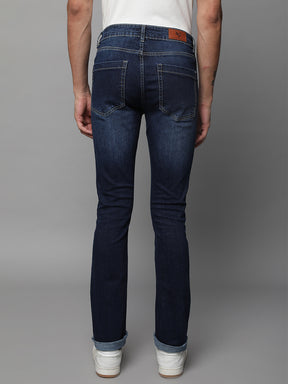 Mens Blue Cotton Solid Jeans