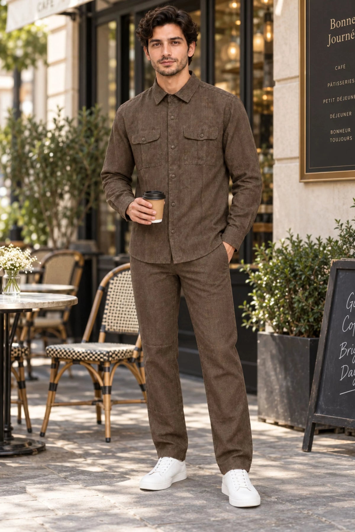 Coffee Brown Lyocell Set-Global Republic