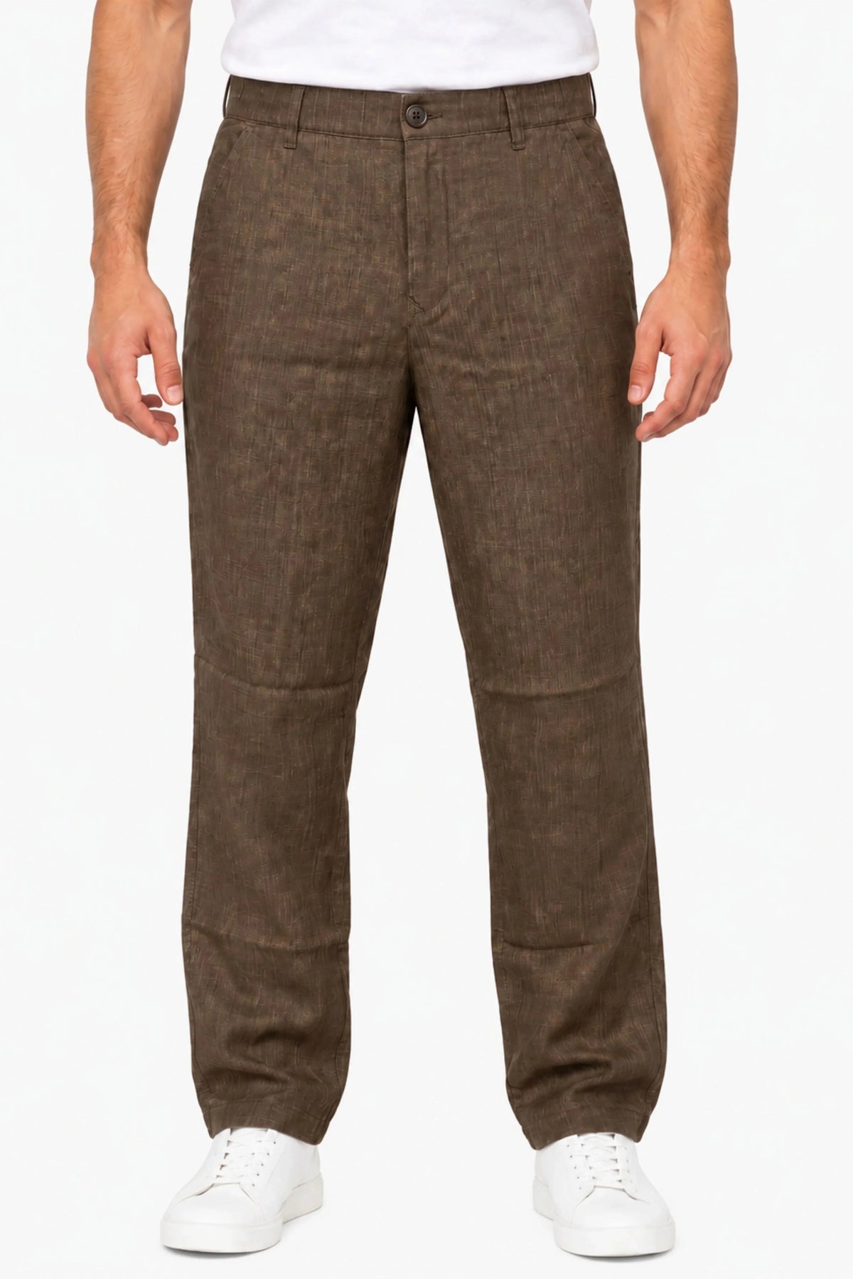 Coffee Brown Lyocell Straight-Fit Trousers-Global Republic