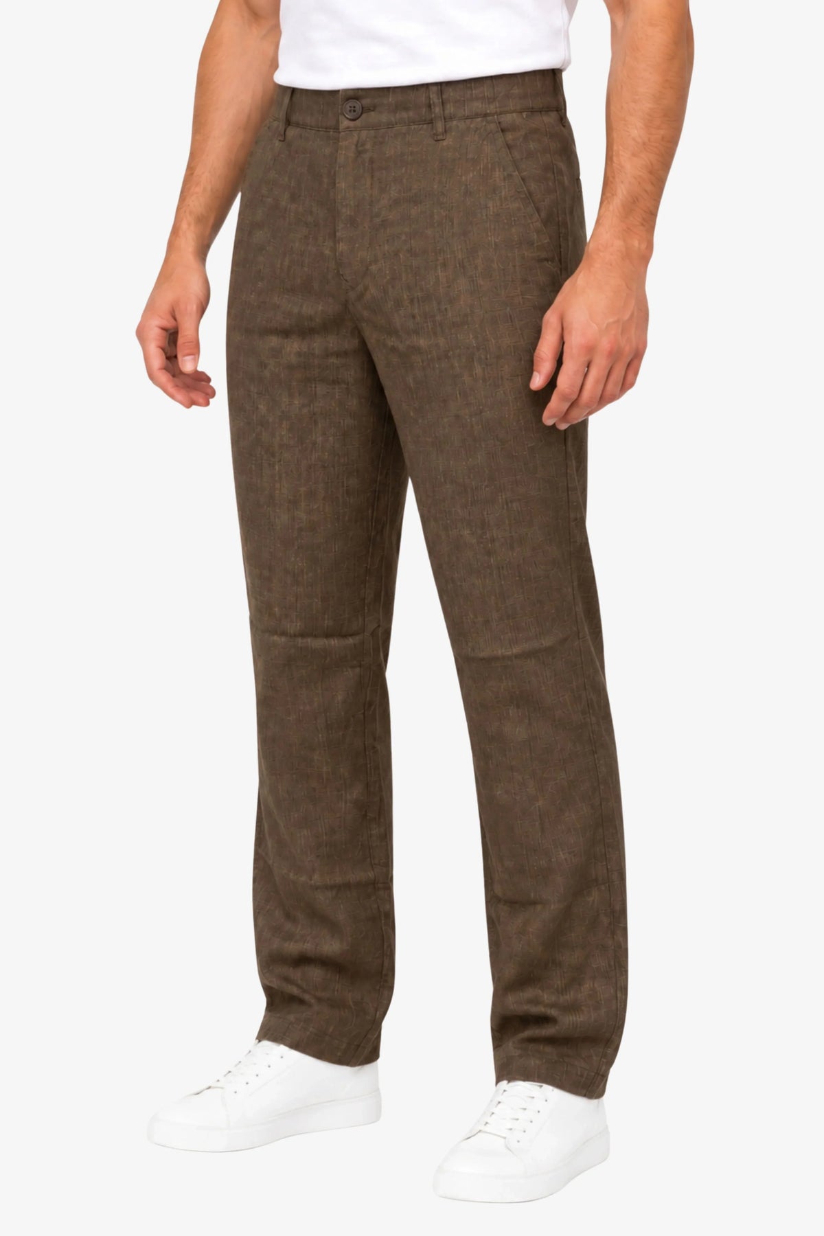 Coffee Brown Lyocell Straight-Fit Trousers-Global Republic